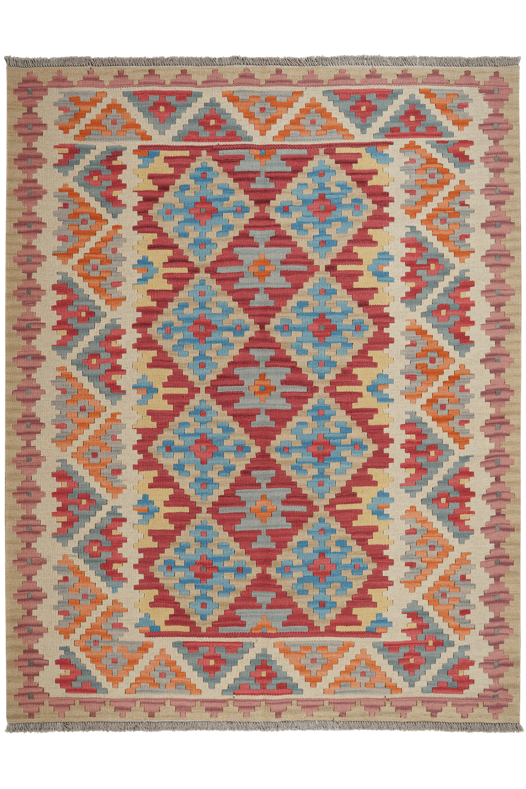Kelim Gashgai — Handmade, 155x197 cm, Red, 100% Virgin Wool | Main view