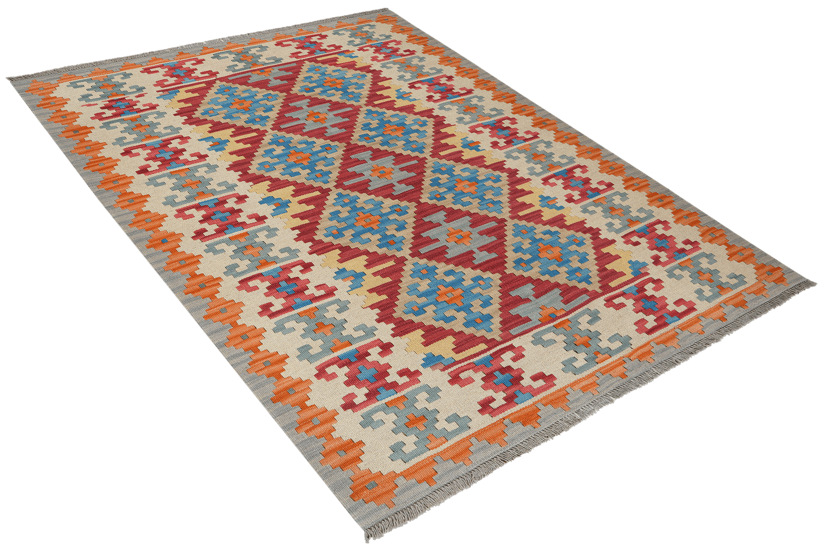 Kelim Gashgai — Handmade, 155x200 cm, Red, 100% Virgin Wool | View 4