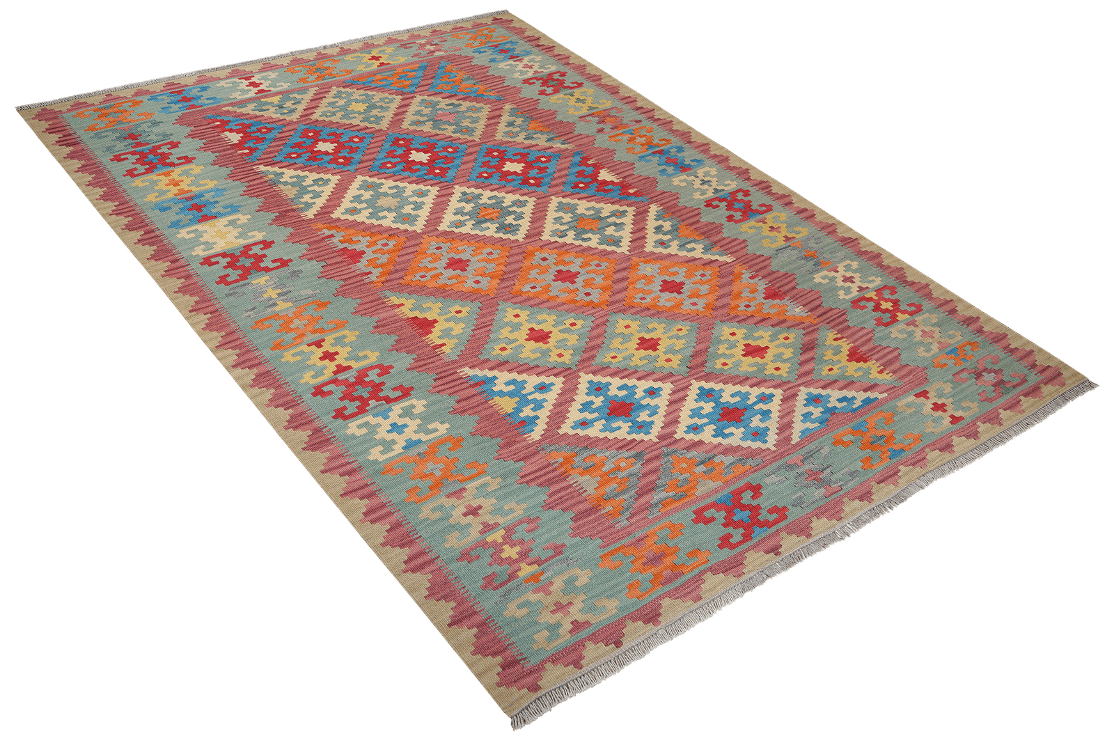 Kelim Gashgai — Handmade, 184x249 cm, Red, 100% Virgin Wool | View 4