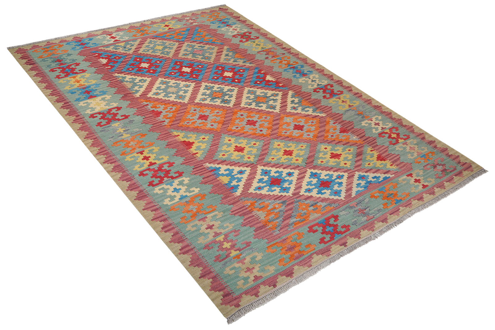 Kelim Gashgai — Handgefertigt, 249x184 cm, Grün, 100% Virgin Wool | View 5