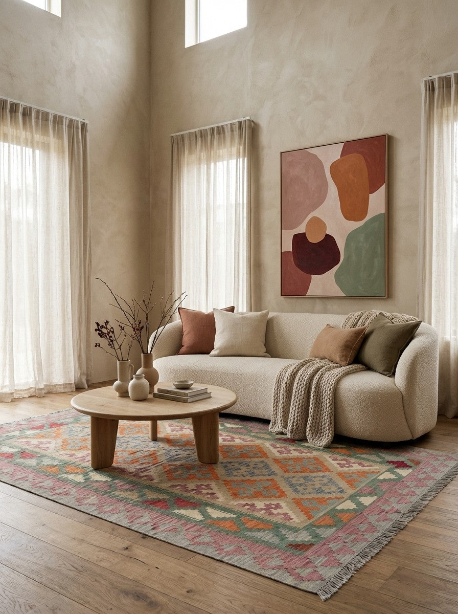 Kelim Gashgai — Handmade, 175x249 cm, Beige, 100% Virgin Wool | Detail view