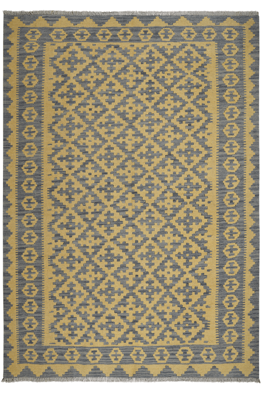 Kelim Gashgai — Handmade, 165x234 cm, Yellow, 100% Virgin Wool | Main view