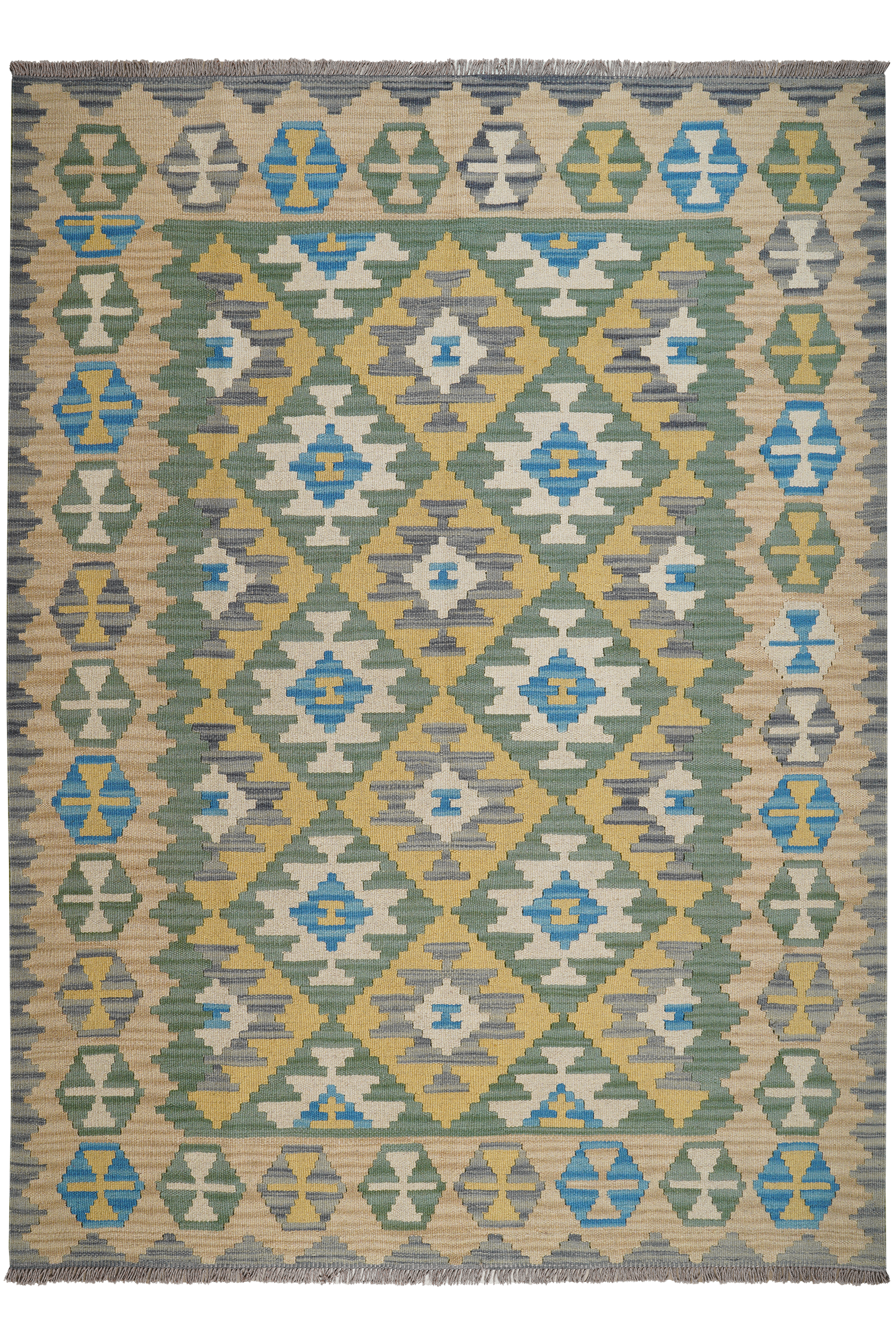 Kelim Gashgai — Handgefertigt, 231x170 cm, Beige, 100% Virgin Wool | Main view