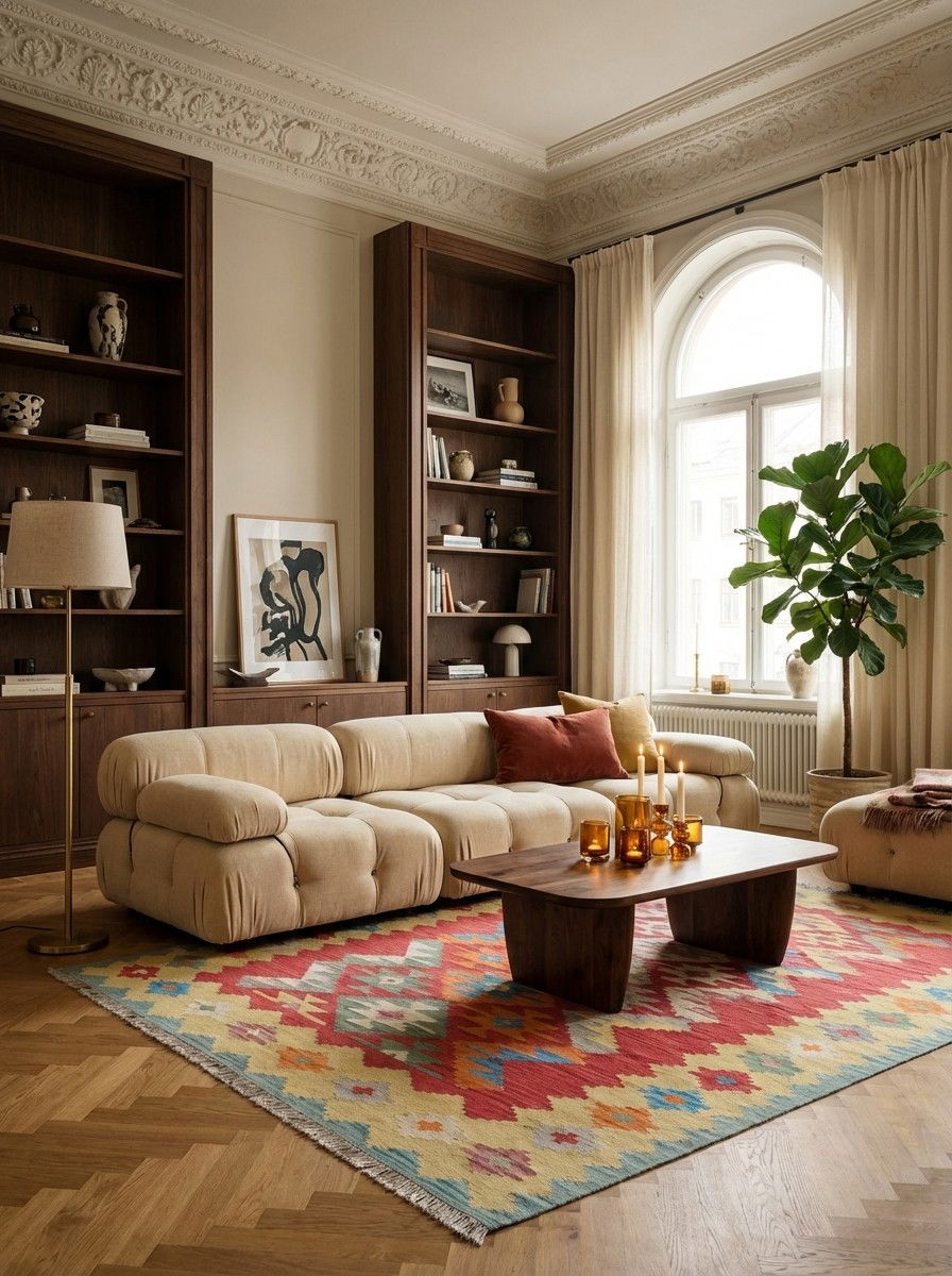 Kelim Gashgai — Handgefertigt, 246x170 cm, Beige, 100% Virgin Wool | Back view