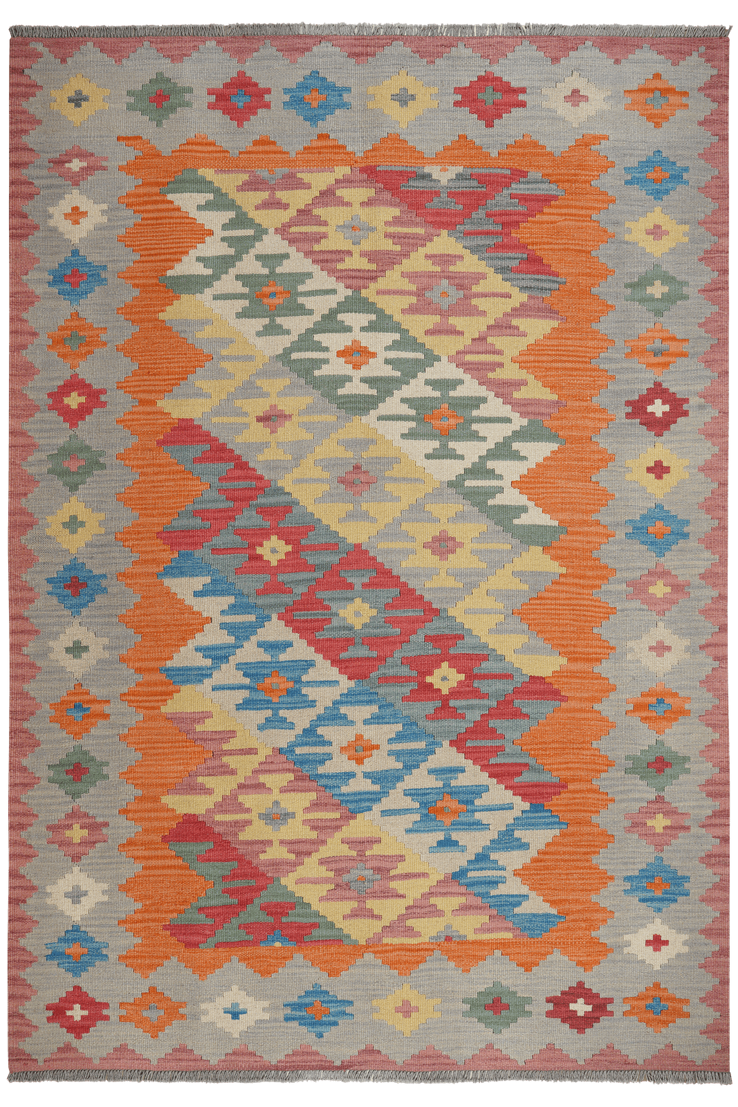Kelim Gashgai — Handmade, 170x246 cm, Orange, 100% Virgin Wool | Main view
