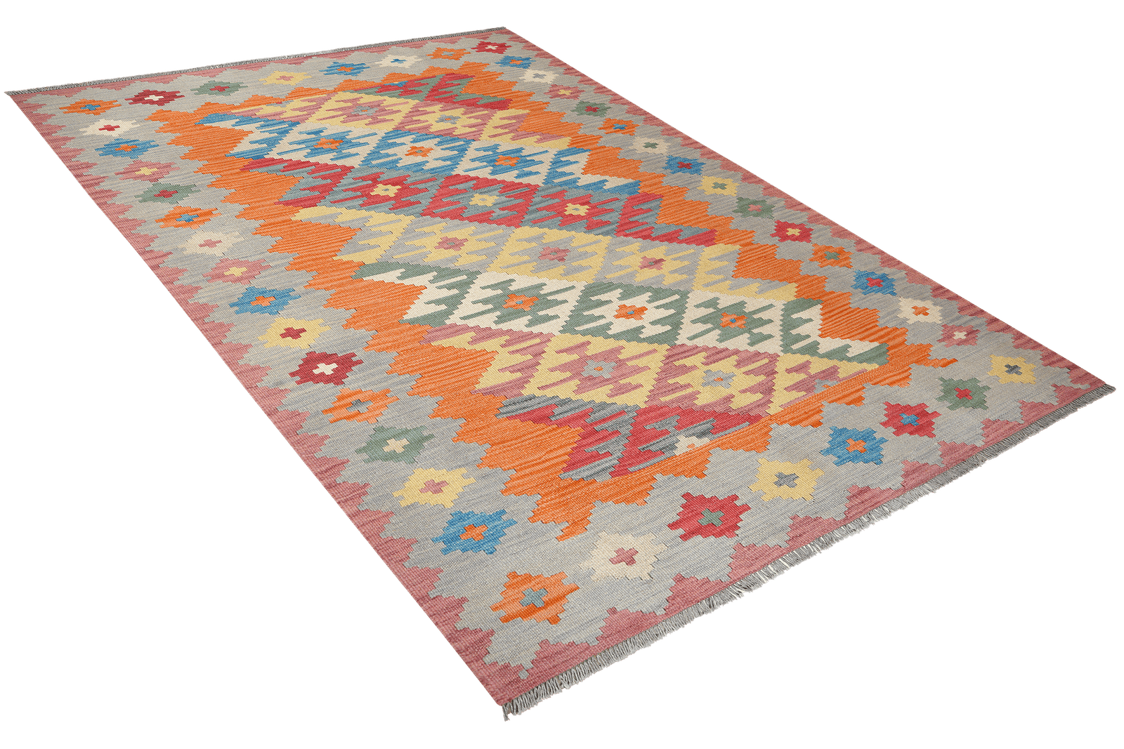 Kelim Gashgai — Handmade, 170x246 cm, Orange, 100% Virgin Wool | View 4