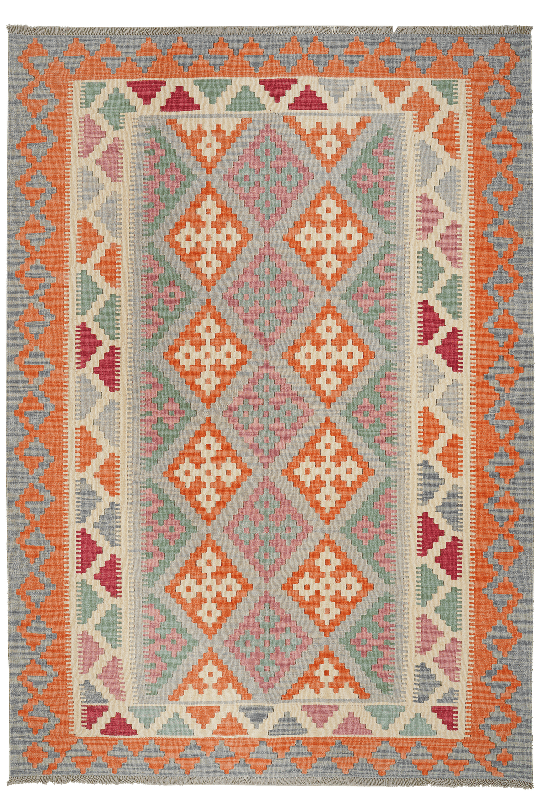 Kelim Gashgai — Handmade, 182x256 cm, Grey, 100% Virgin Wool | Main view