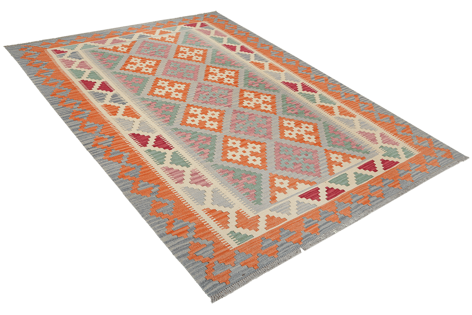 Kelim Gashgai — Handmade, 182x256 cm, Grey, 100% Virgin Wool | View 4
