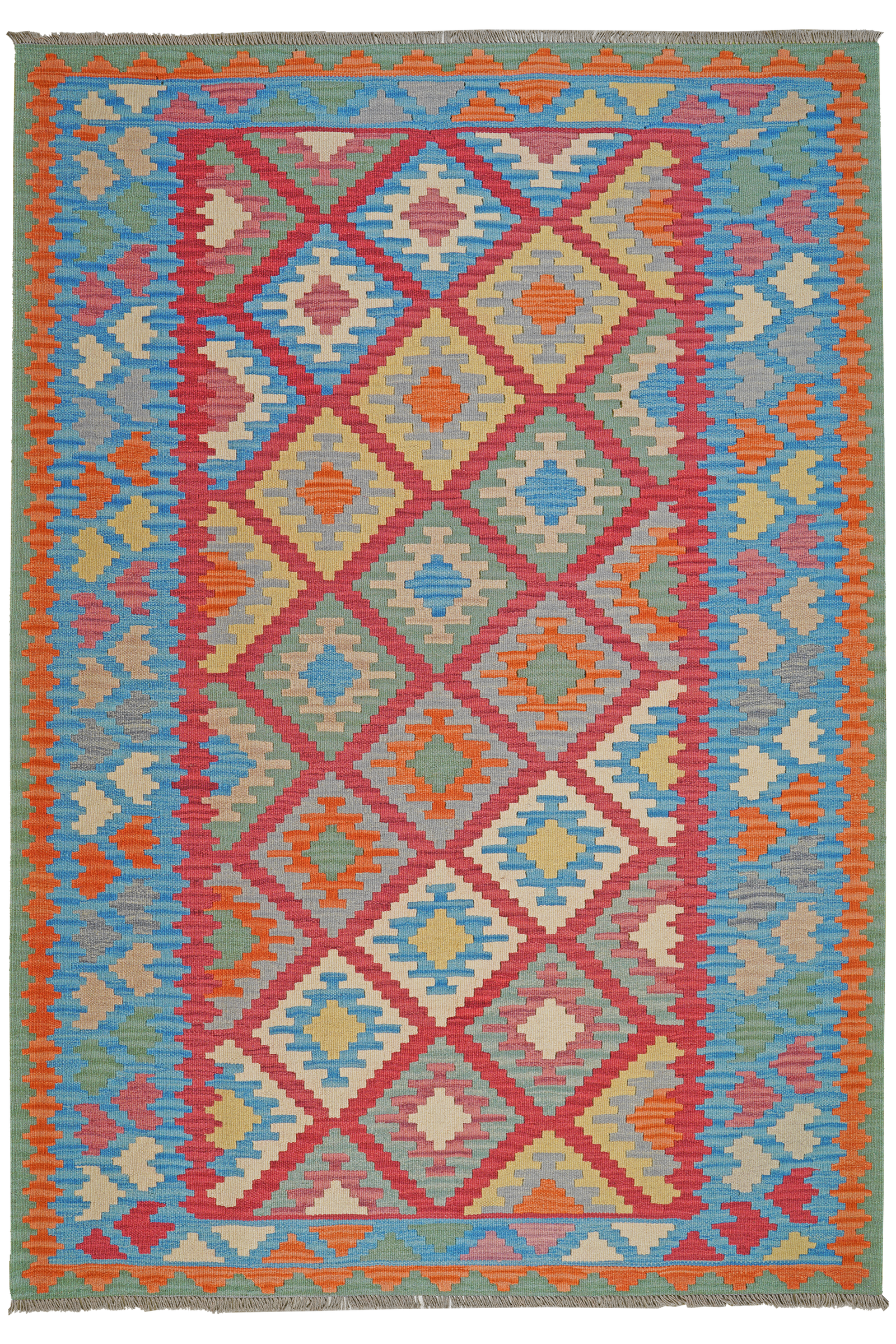 Kelim Gashgai — Handgefertigt, 250x173 cm, Blau, 100% Virgin Wool | Main view