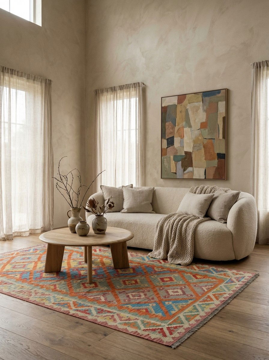 Kelim Gashgai — Handgefertigt, 250x183 cm, Beige, 100% Virgin Wool | Detail view