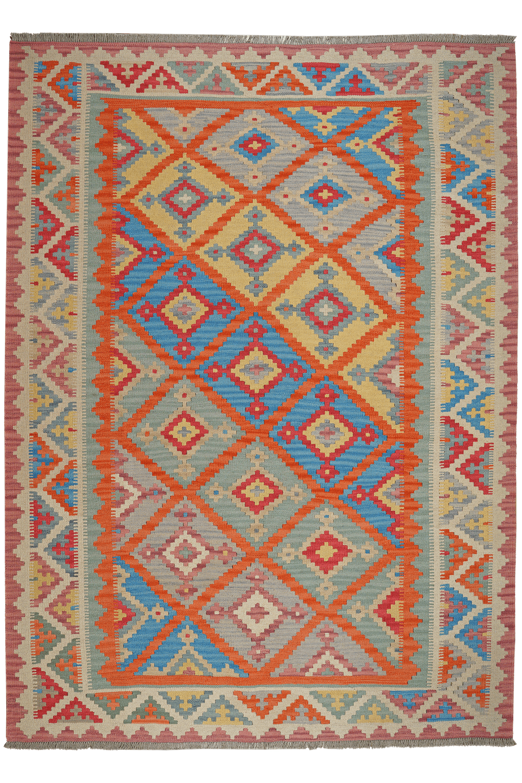 Kelim Gashgai — Handmade, 183x250 cm, Orange, 100% Virgin Wool | Main view