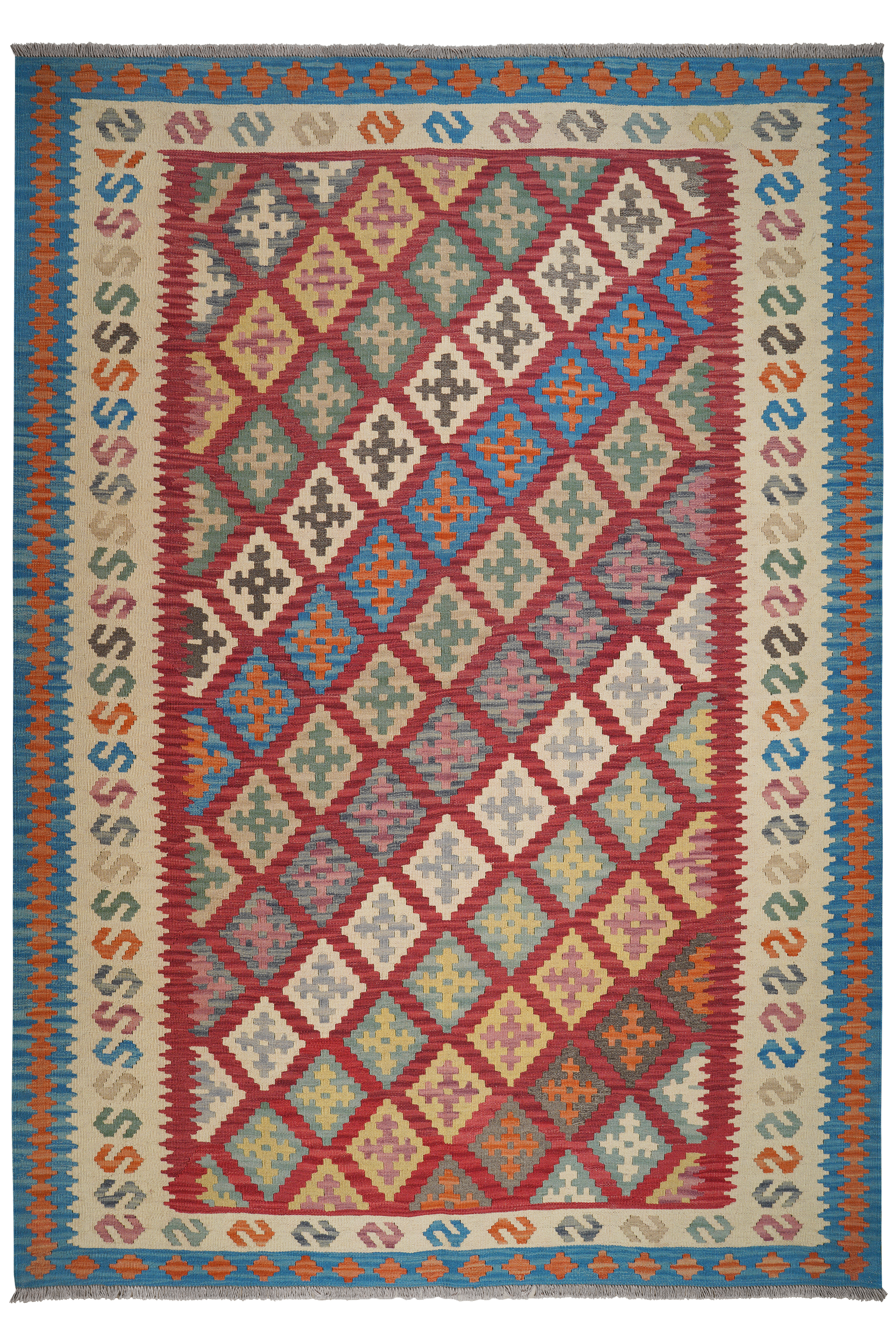 Kelim Gashgai — Handgefertigt, 297x210 cm, Beige, 100% Virgin Wool | Main view