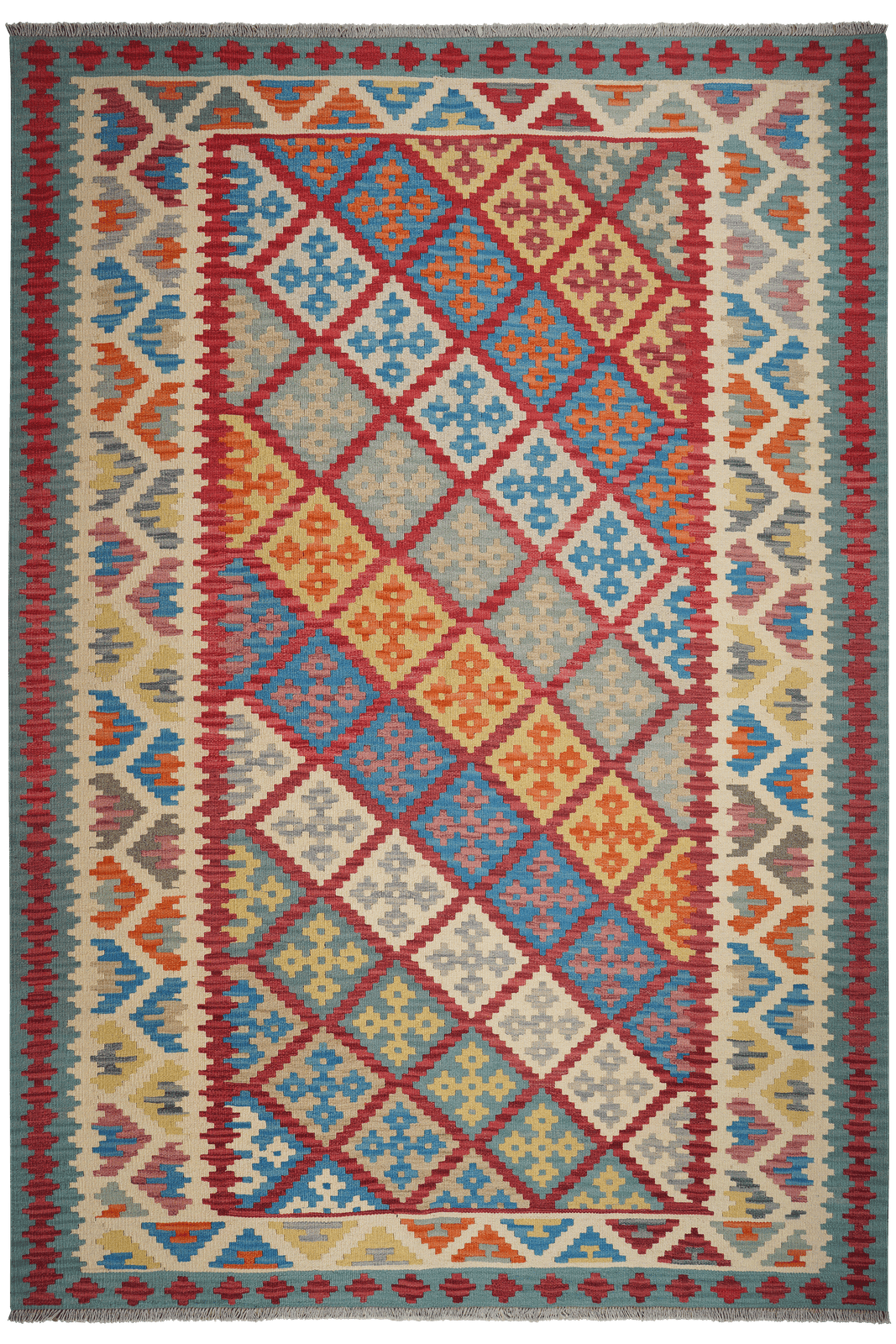 Kelim Gashgai — Handmade, 209x302 cm, Red, 100% Virgin Wool | Main view