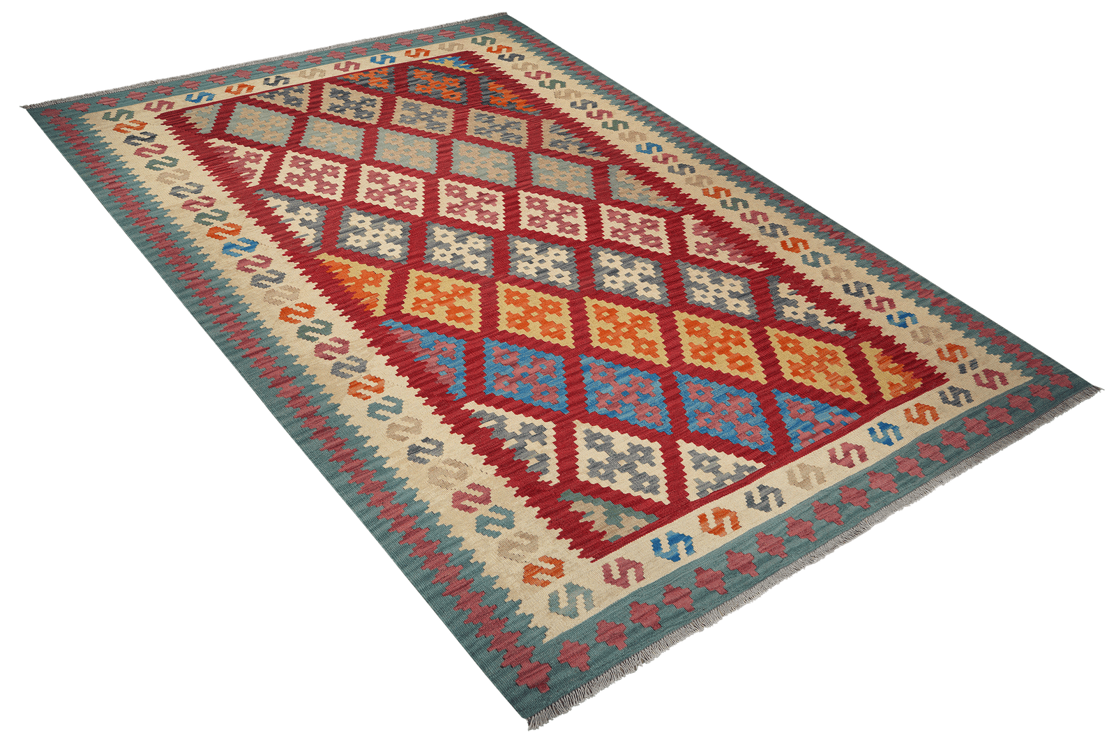 Kelim Gashgai — Handmade, 213x293 cm, Red, 100% Virgin Wool | View 4