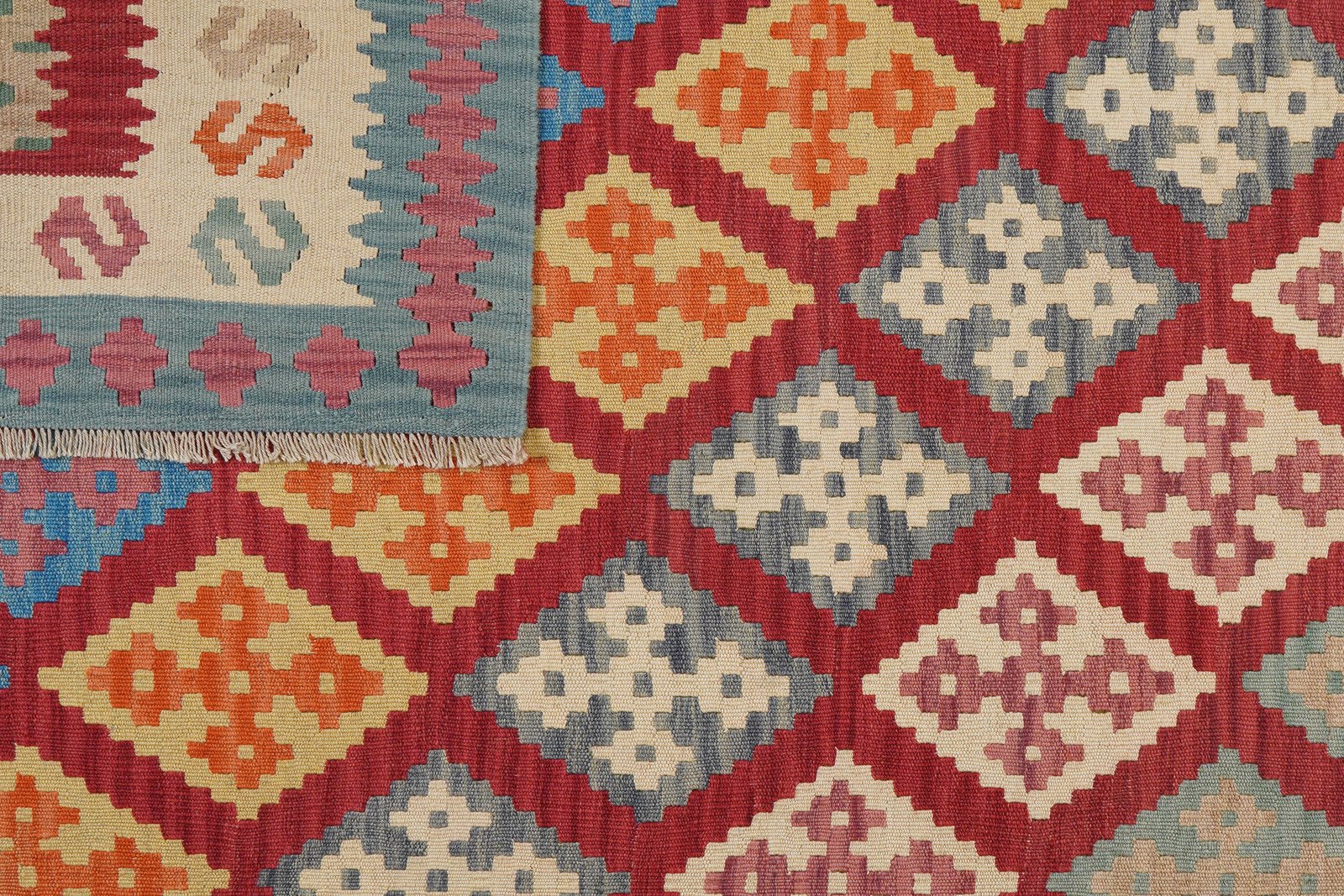 Kelim Gashgai — Handmade, 213x293 cm, Red, 100% Virgin Wool | View 6