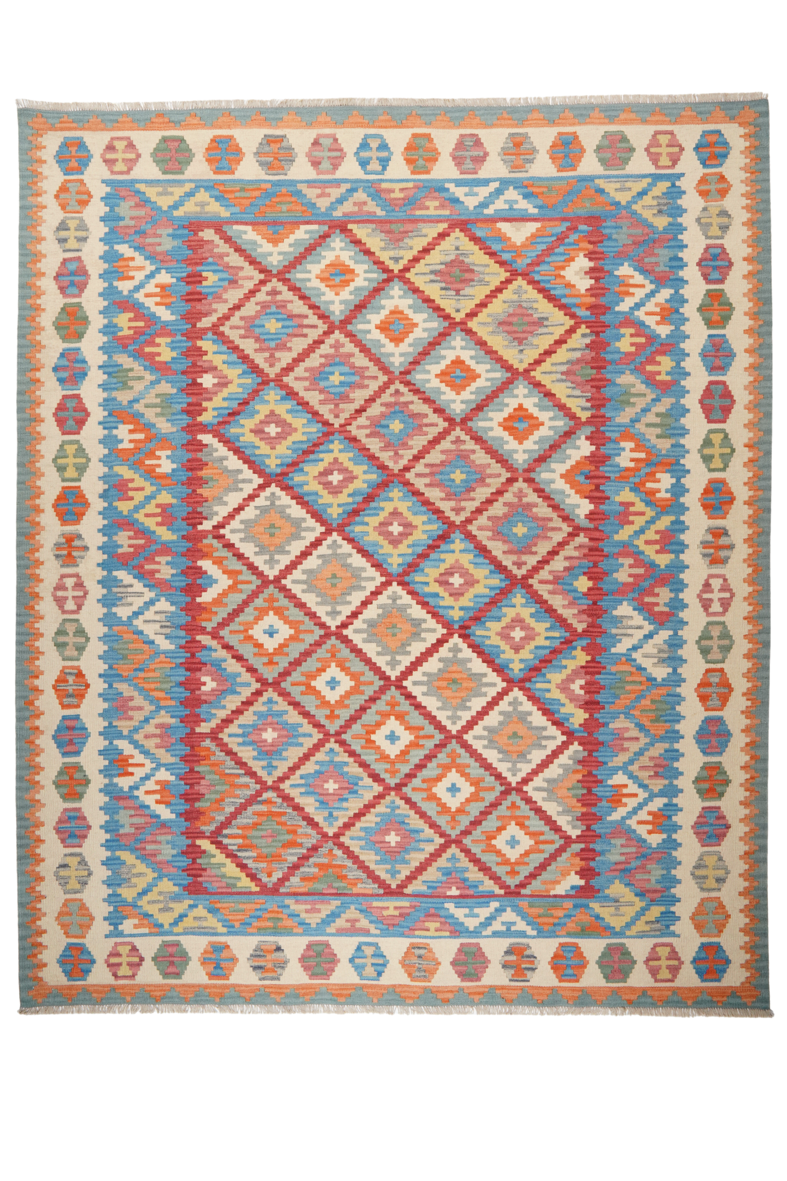 Kelim Gashgai — Handgefertigt, 308x253 cm, Beige, 100% Virgin Wool | Main view