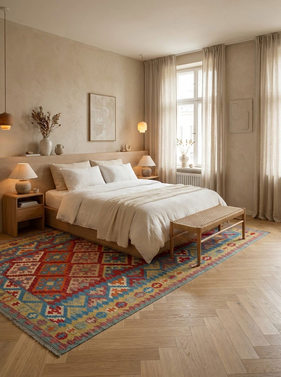 Kelim Gashgai — Handgefertigt, 290x200 cm, Blau, 100% Virgin Wool | Detail view