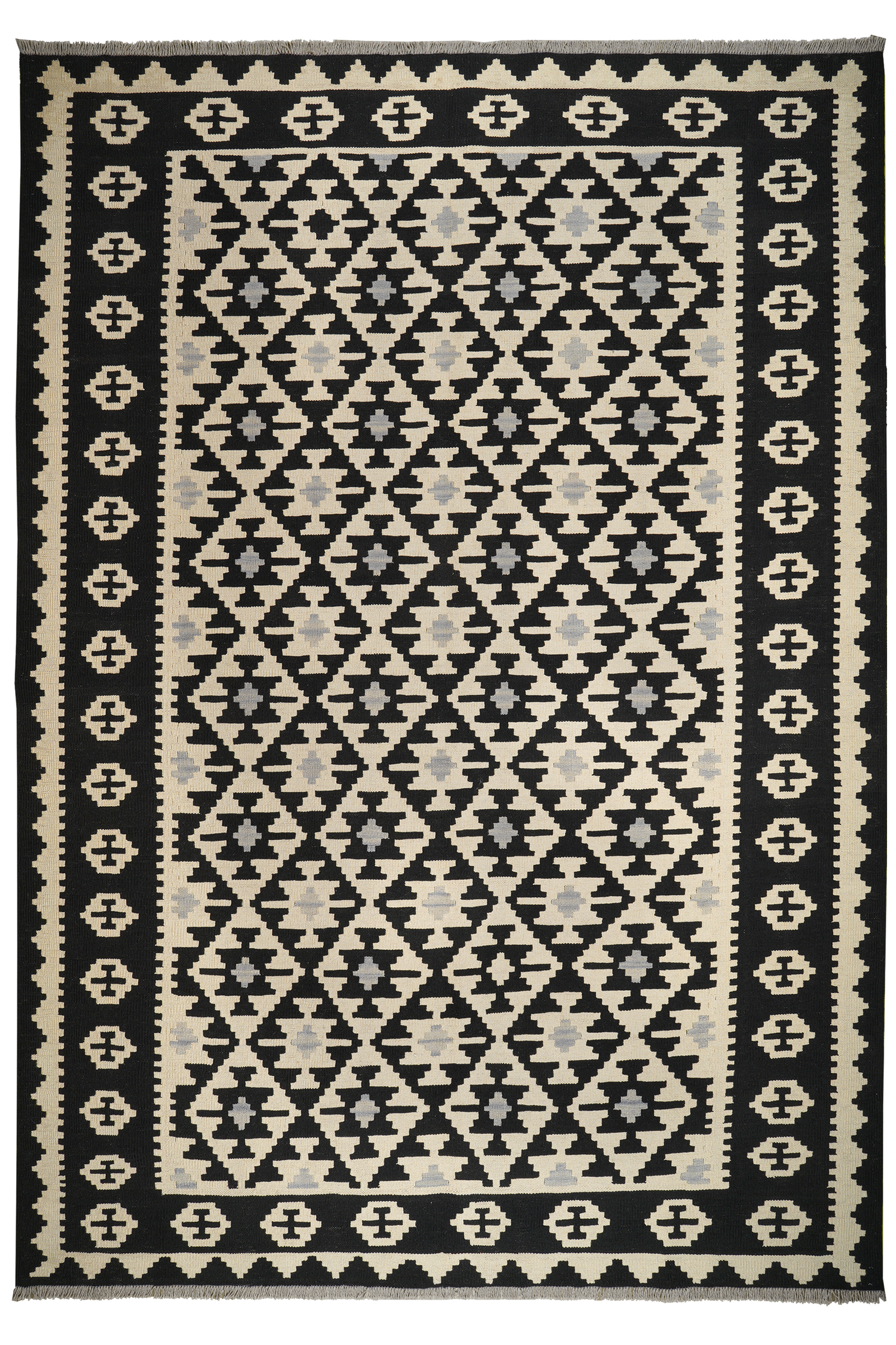 Kelim Gashgai — Handgefertigt, 296x208 cm, Schwarz, 100% Virgin Wool | Main view