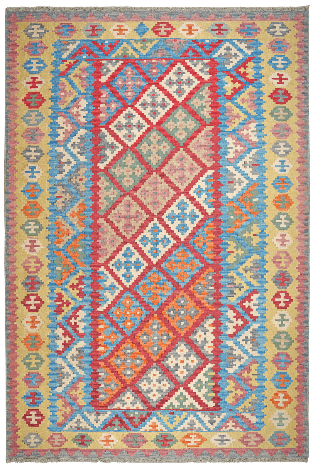 Kelim Gashgai — Handmade, 197x289 cm, Red, 100% Virgin Wool | Main view