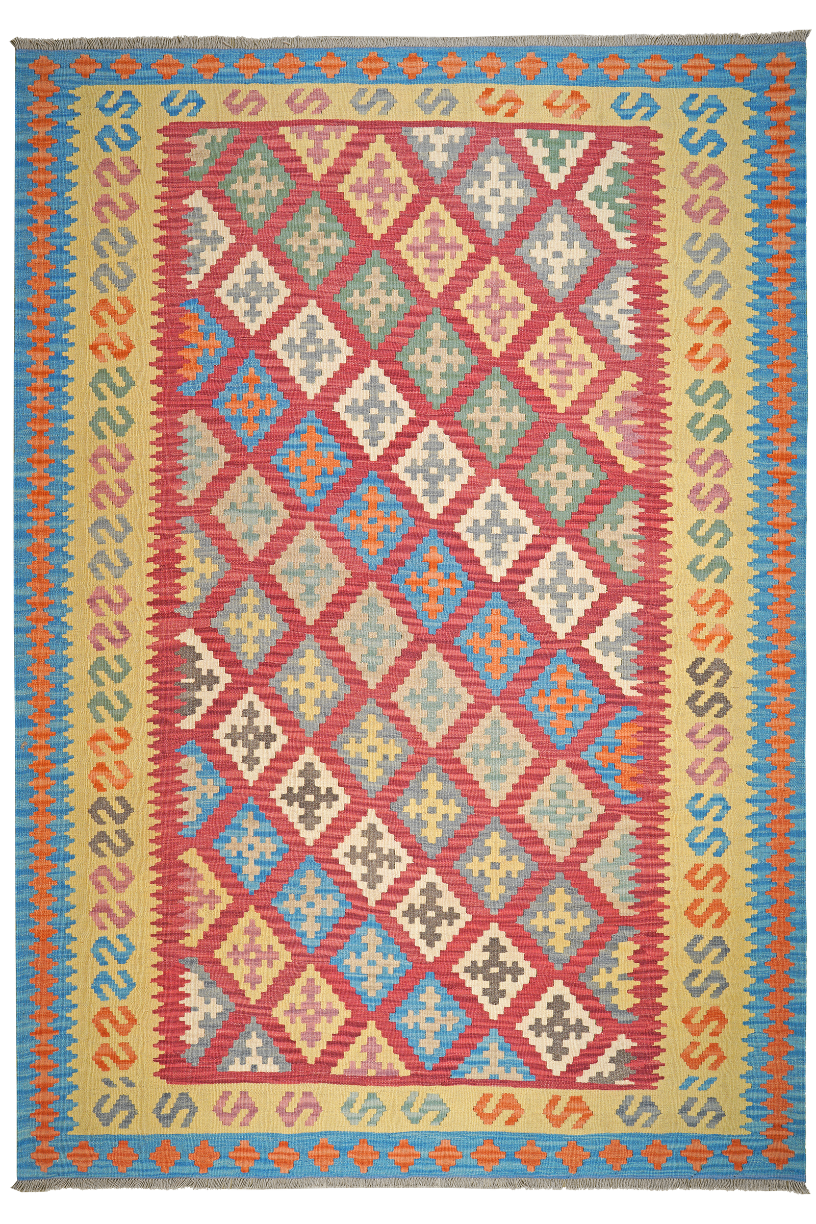 Kelim Gashgai — Handgefertigt, 297x206 cm, Gelb, 100% Virgin Wool | Main view