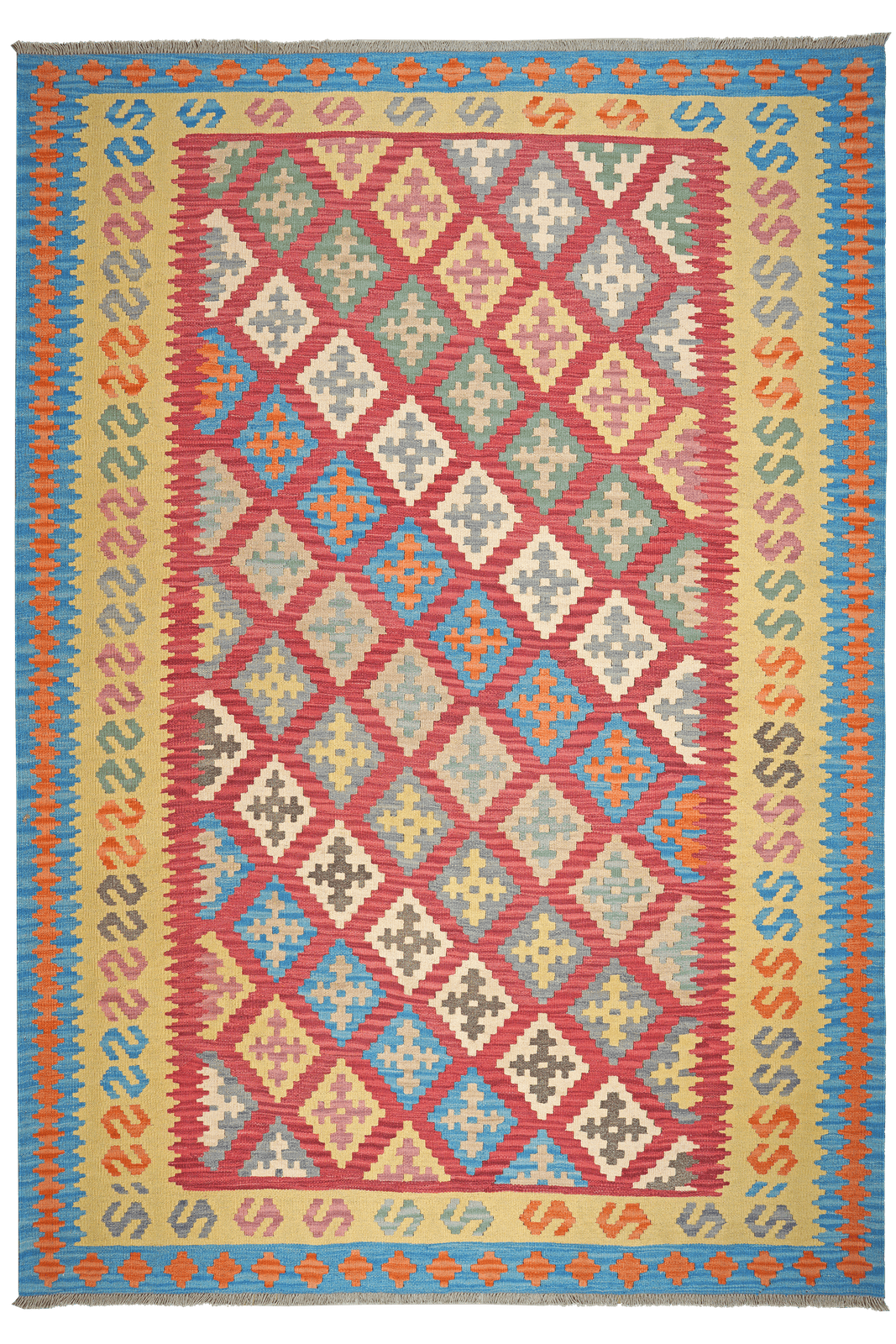 Kelim Gashgai — Handmade, 206x297 cm, Red, 100% Virgin Wool | Main view