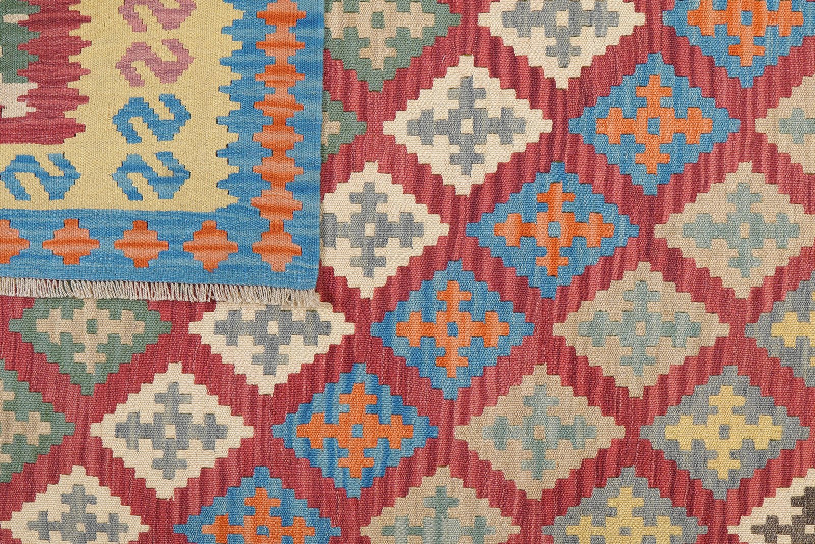 Kelim Gashgai — Handmade, 206x297 cm, Red, 100% Virgin Wool | View 6