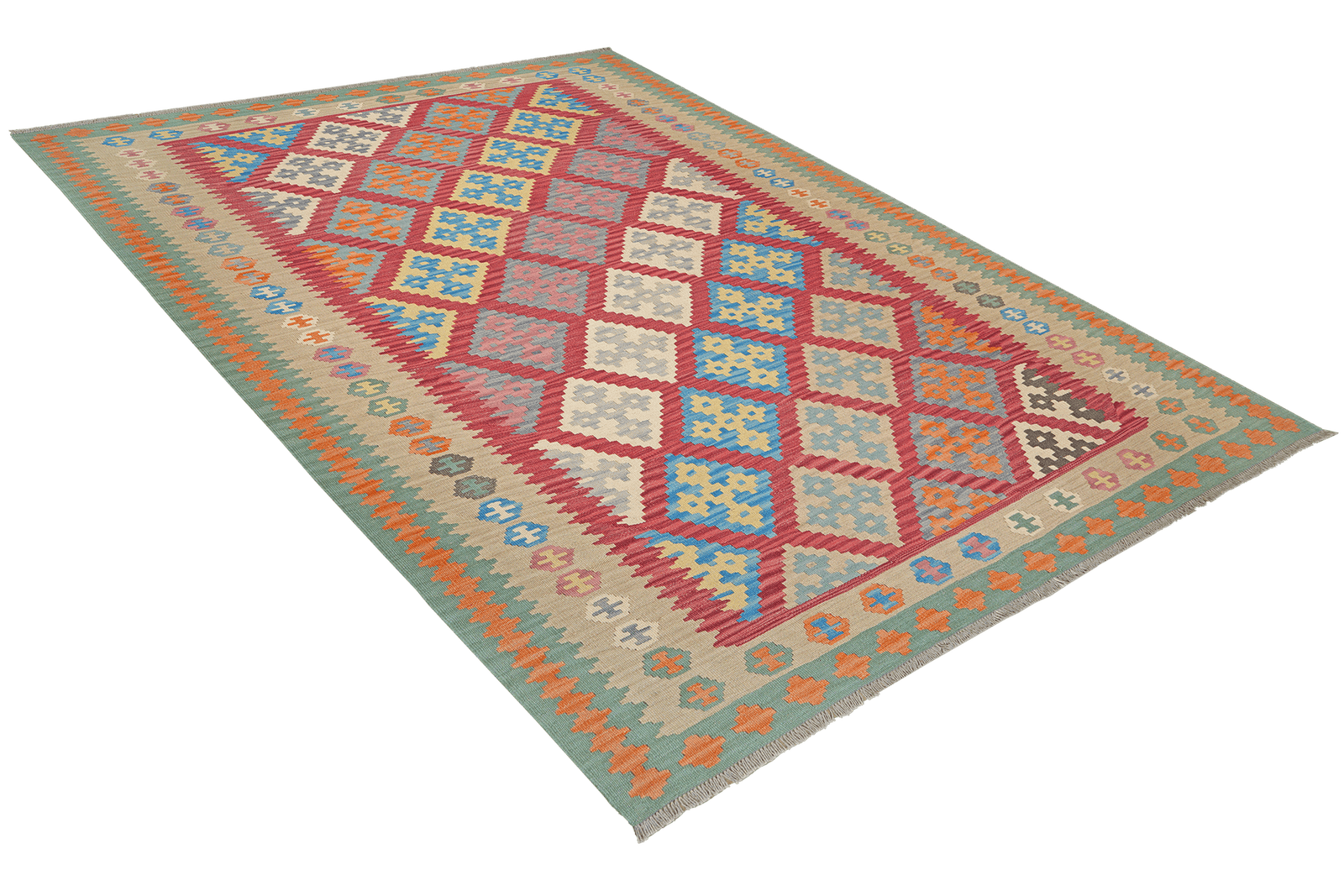 Kelim Gashgai — Handmade, 208x298 cm, Red, 100% Virgin Wool | View 4