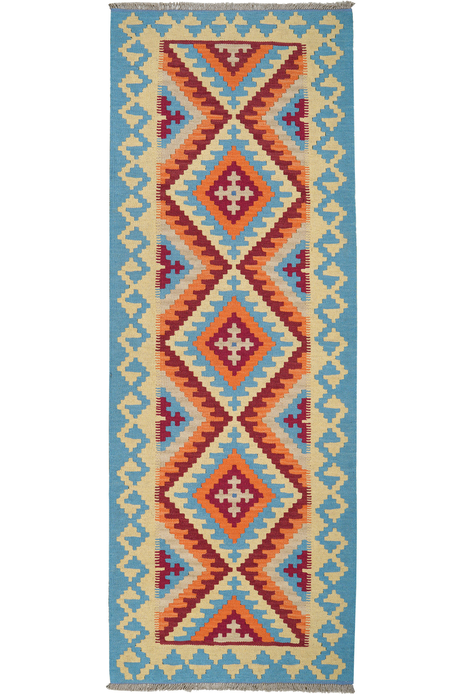 Kelim Gashgai — Handgefertigt, 240x84 cm, Blau, 100% Virgin Wool | Main view