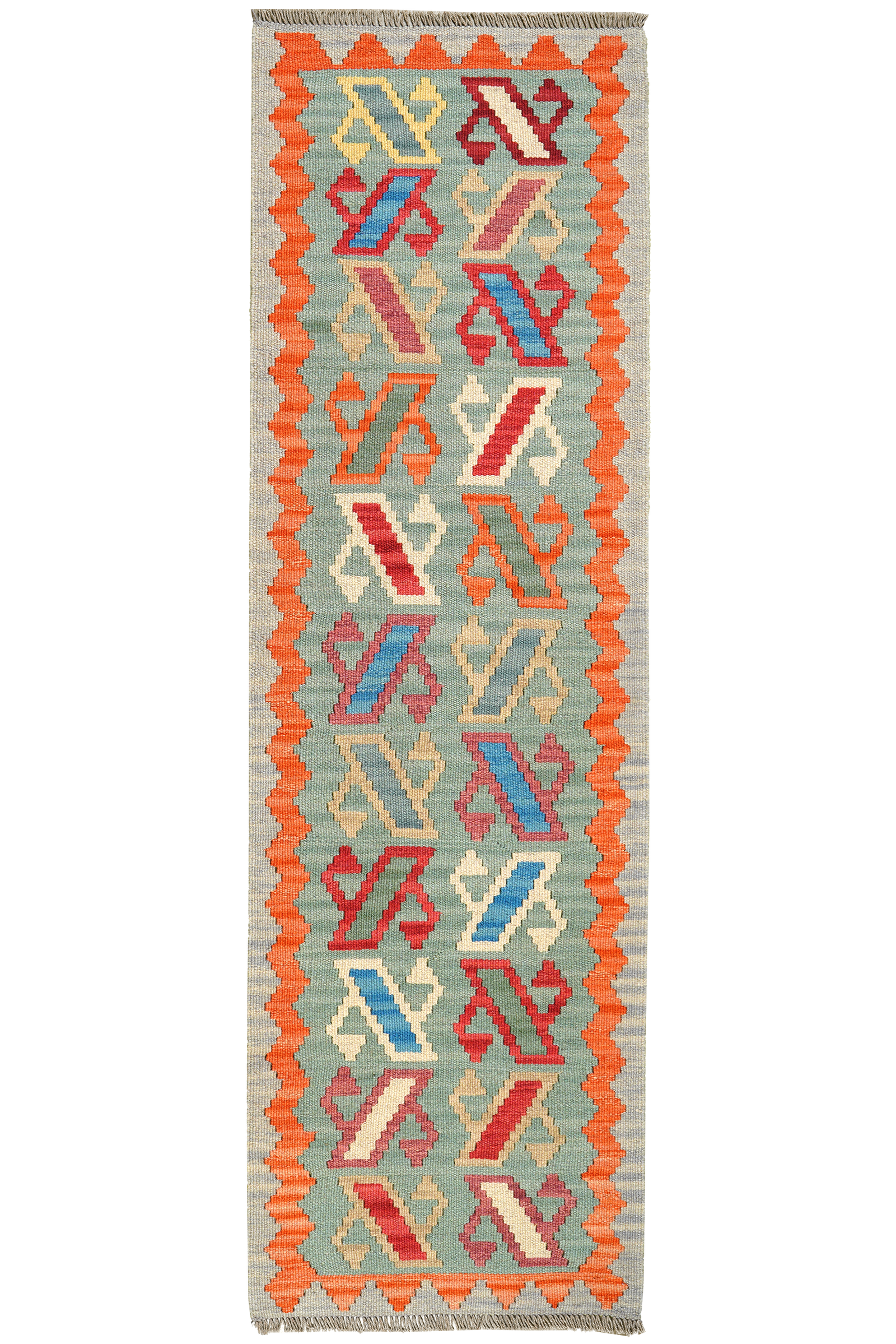 Kelim Gashgai — Handgefertigt, 201x61 cm, Orange, 100% Virgin Wool | Main view