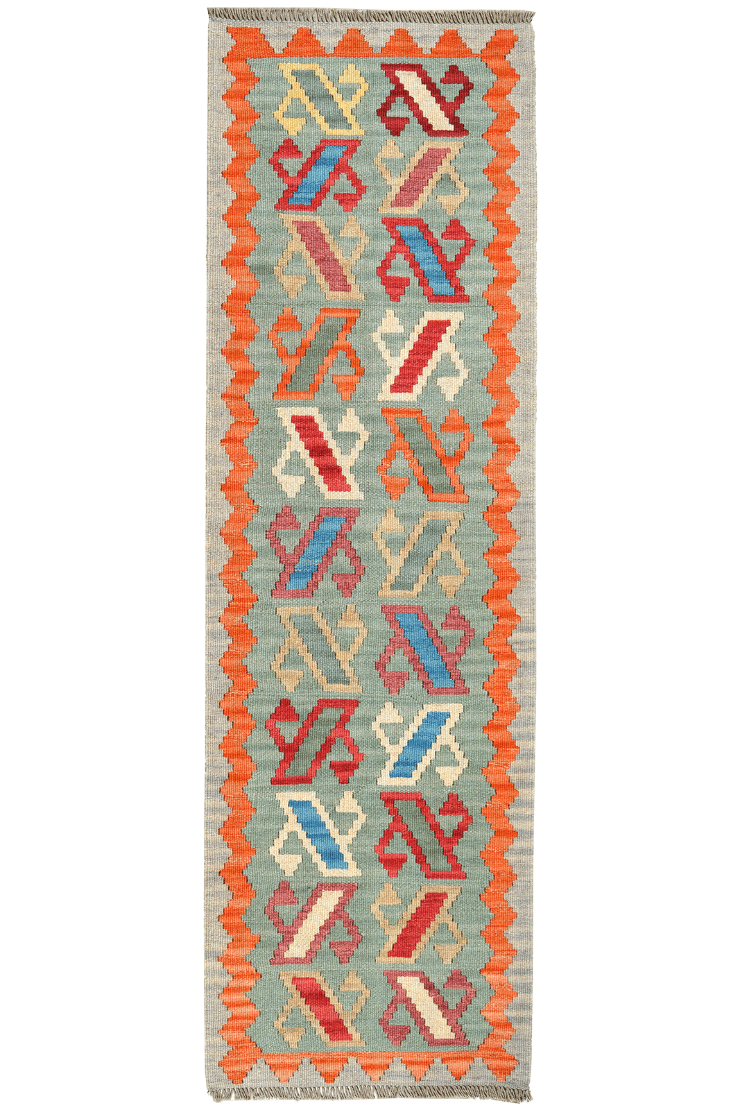 Kelim Gashgai — Handmade, 61x201 cm, Green, 100% Virgin Wool | Main view