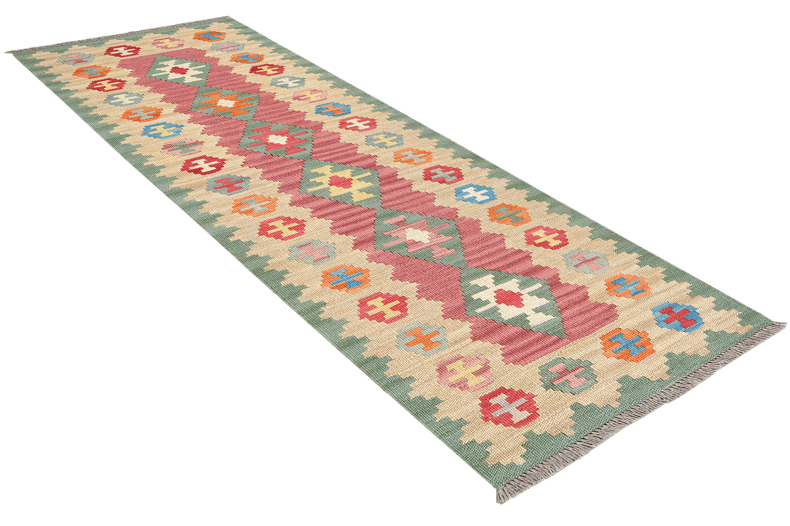 Kelim Gashgai — Handmade, 56x193 cm, Tuerkis, 100% Virgin Wool | View 4