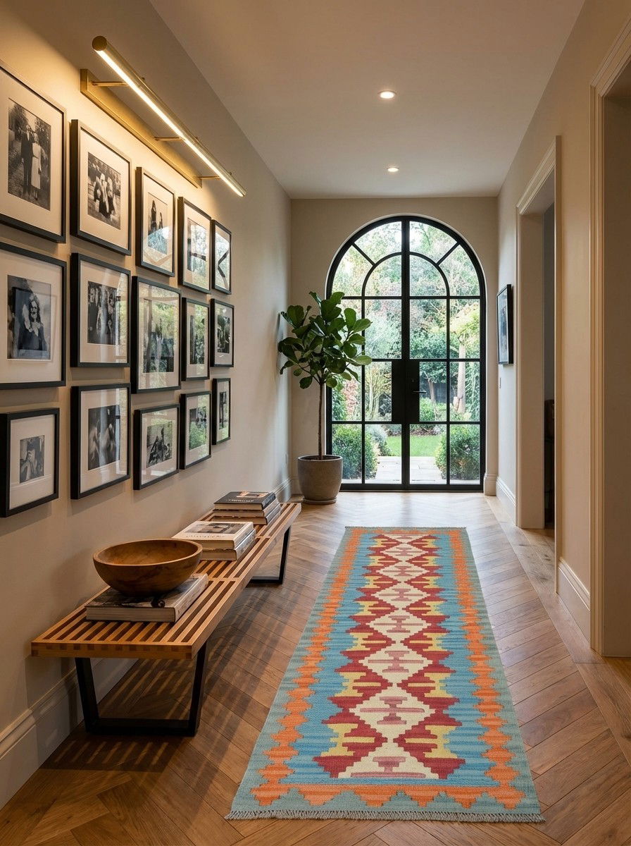 Kelim Gashgai — Handgefertigt, 193x60 cm, Orange, 100% Virgin Wool | Detail view