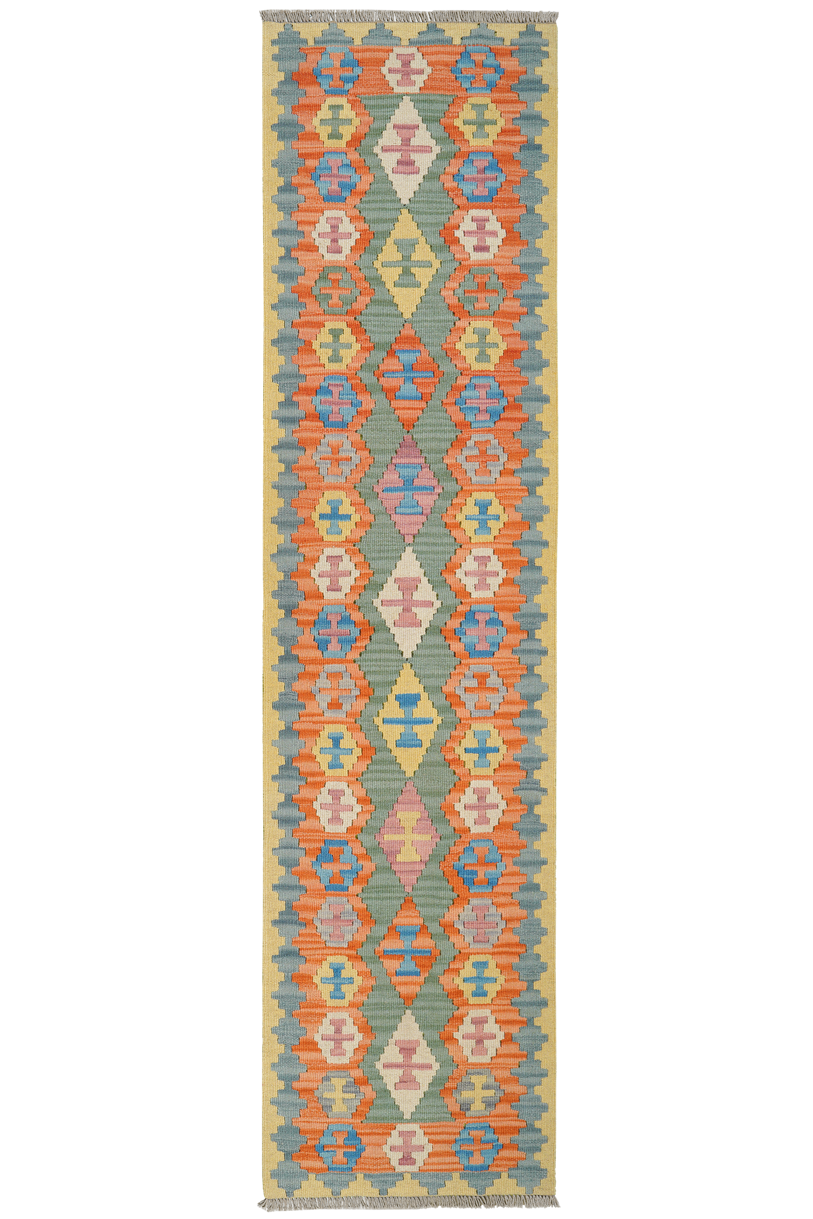 Kelim Gashgai — Handgefertigt, 248x61 cm, Orange, 100% Virgin Wool | Main view