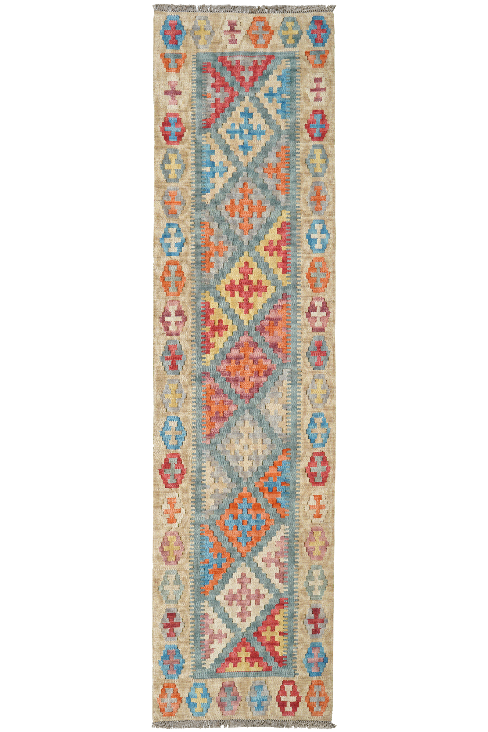 Kelim Gashgai — Handgefertigt, 237x60 cm, Beige, 100% Virgin Wool | Main view