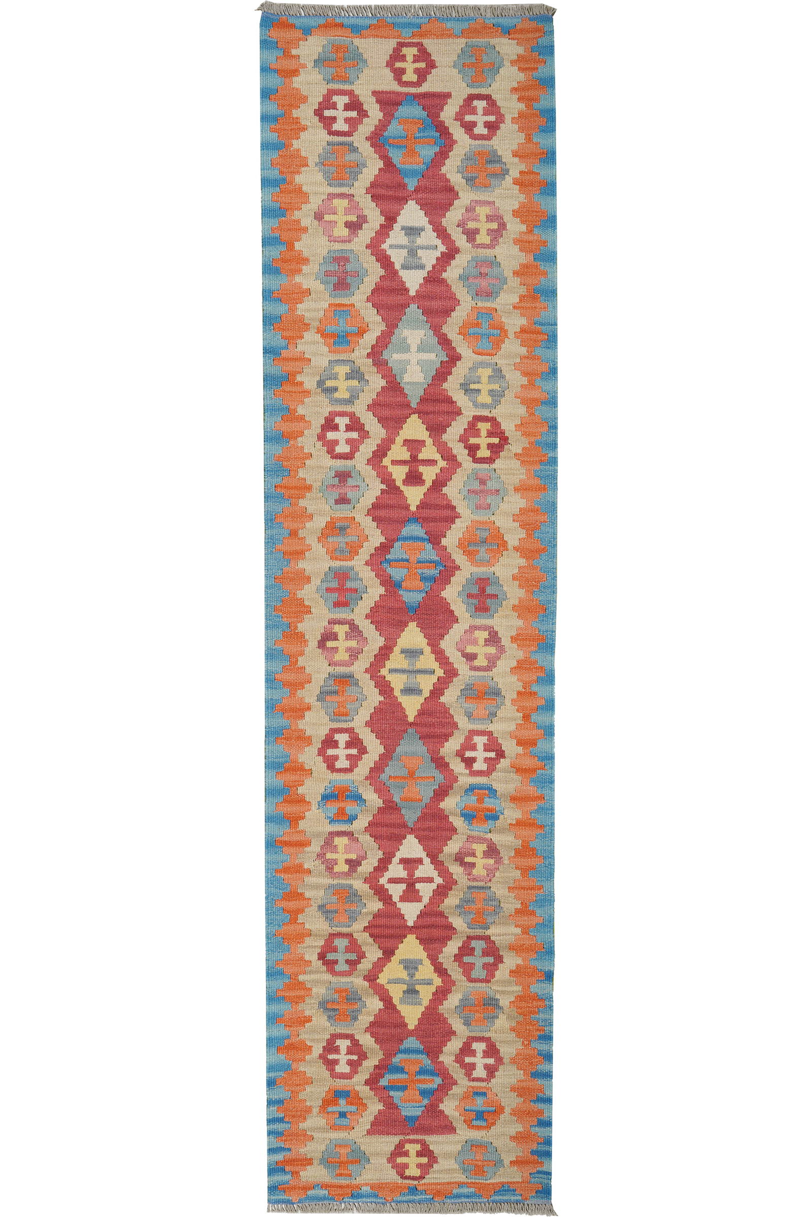 Kelim Gashgai — Handgefertigt, 251x60 cm, Beige, 100% Virgin Wool | Main view