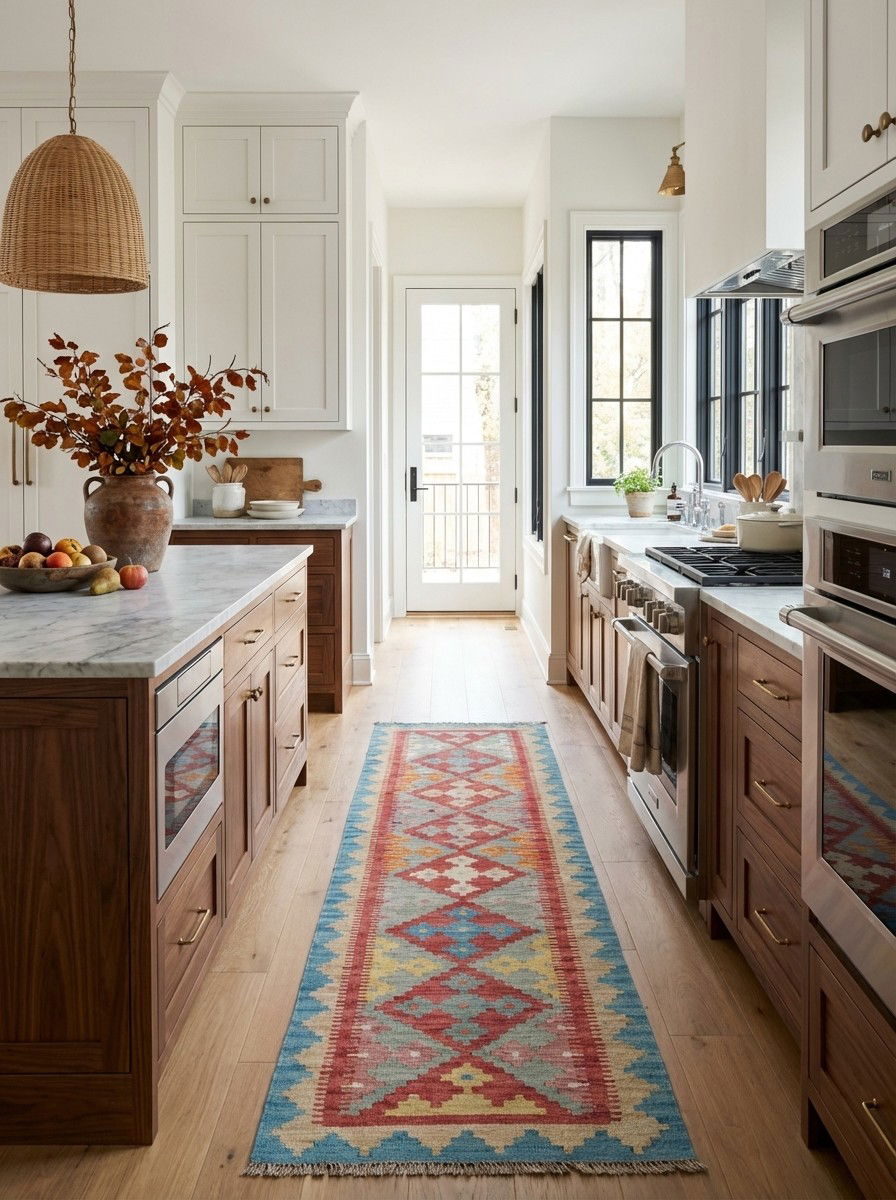 Kelim Gashgai — Handgefertigt, 239x59 cm, Beige, 100% Virgin Wool | Back view