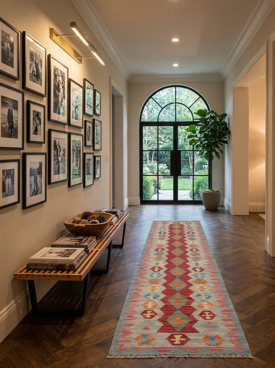 Kelim Gashgai — Handgefertigt, 246x62 cm, Beige, 100% Virgin Wool | Detail view