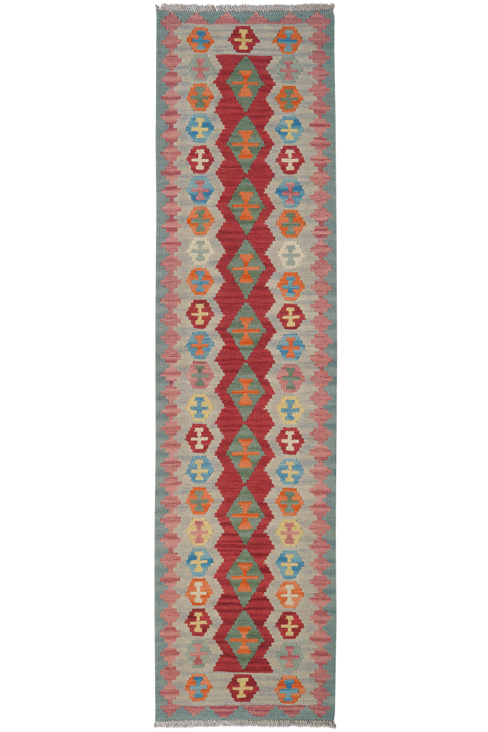 Kelim Gashgai — Handgefertigt, 246x62 cm, Beige, 100% Virgin Wool | Main view