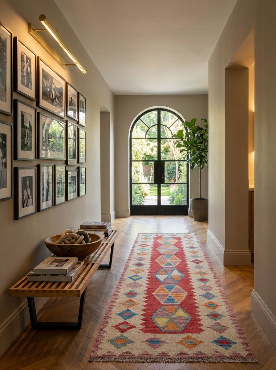 Kelim Gashgai — Handgefertigt, 252x83 cm, Beige, 100% Virgin Wool | Detail view