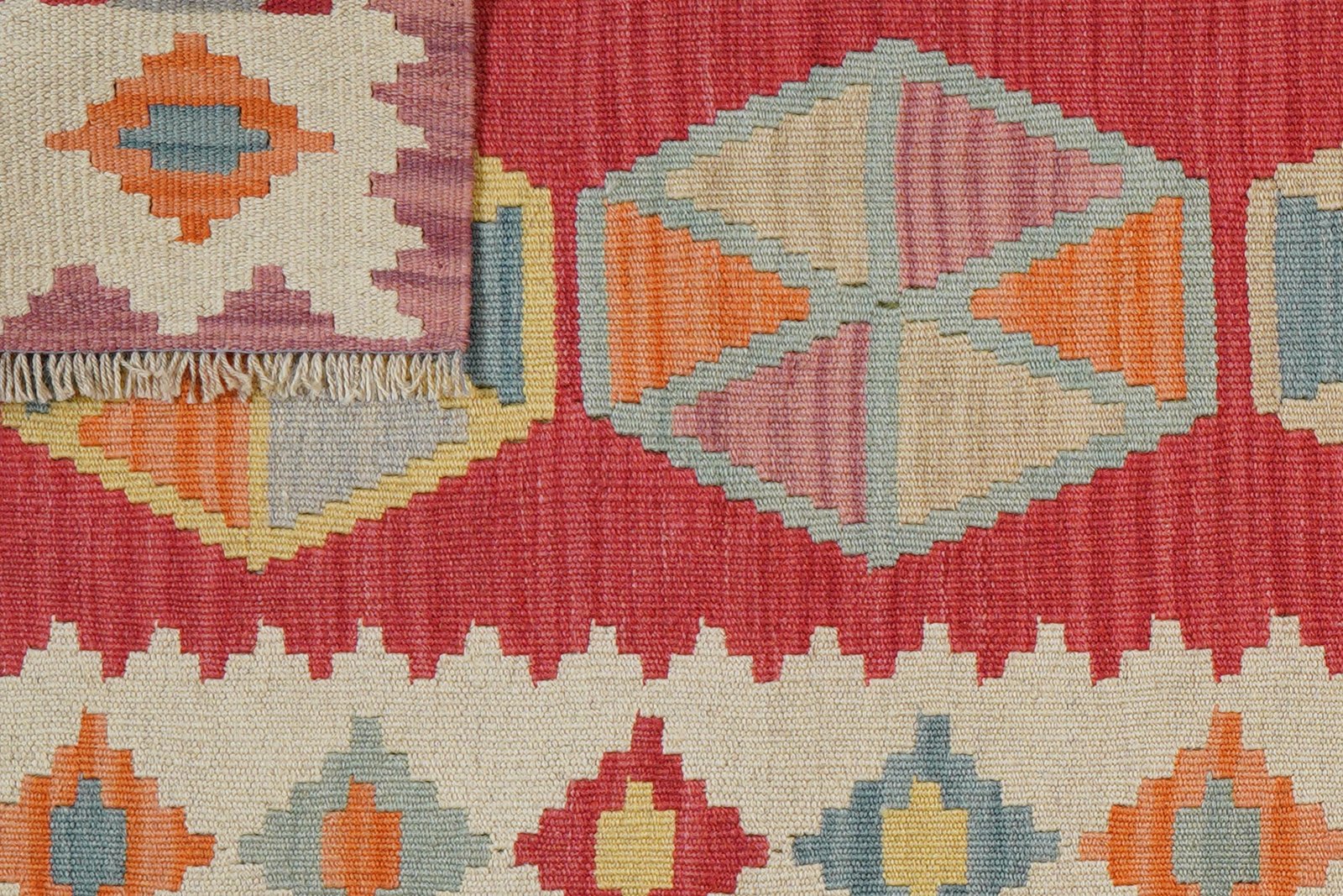 Kelim Gashgai — Handmade, 83x252 cm, Red, 100% Virgin Wool | View 6