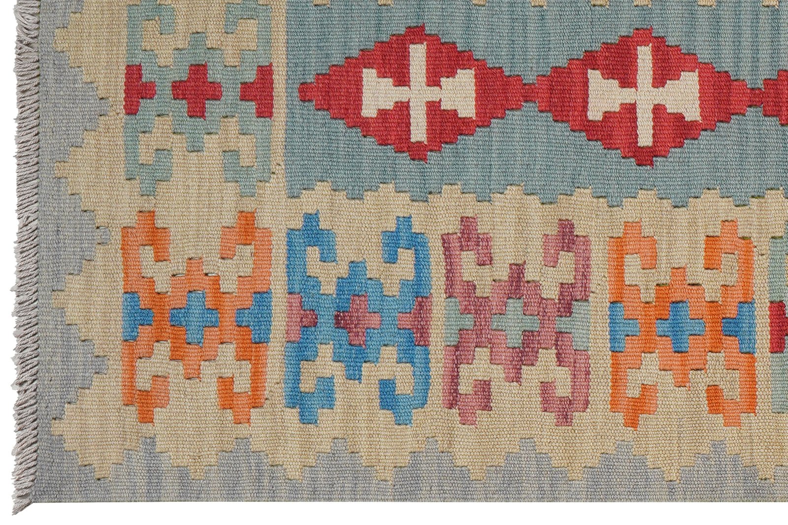 Kelim Gashgai — Handmade, 84x263 cm, Blue, 100% Virgin Wool | View 3