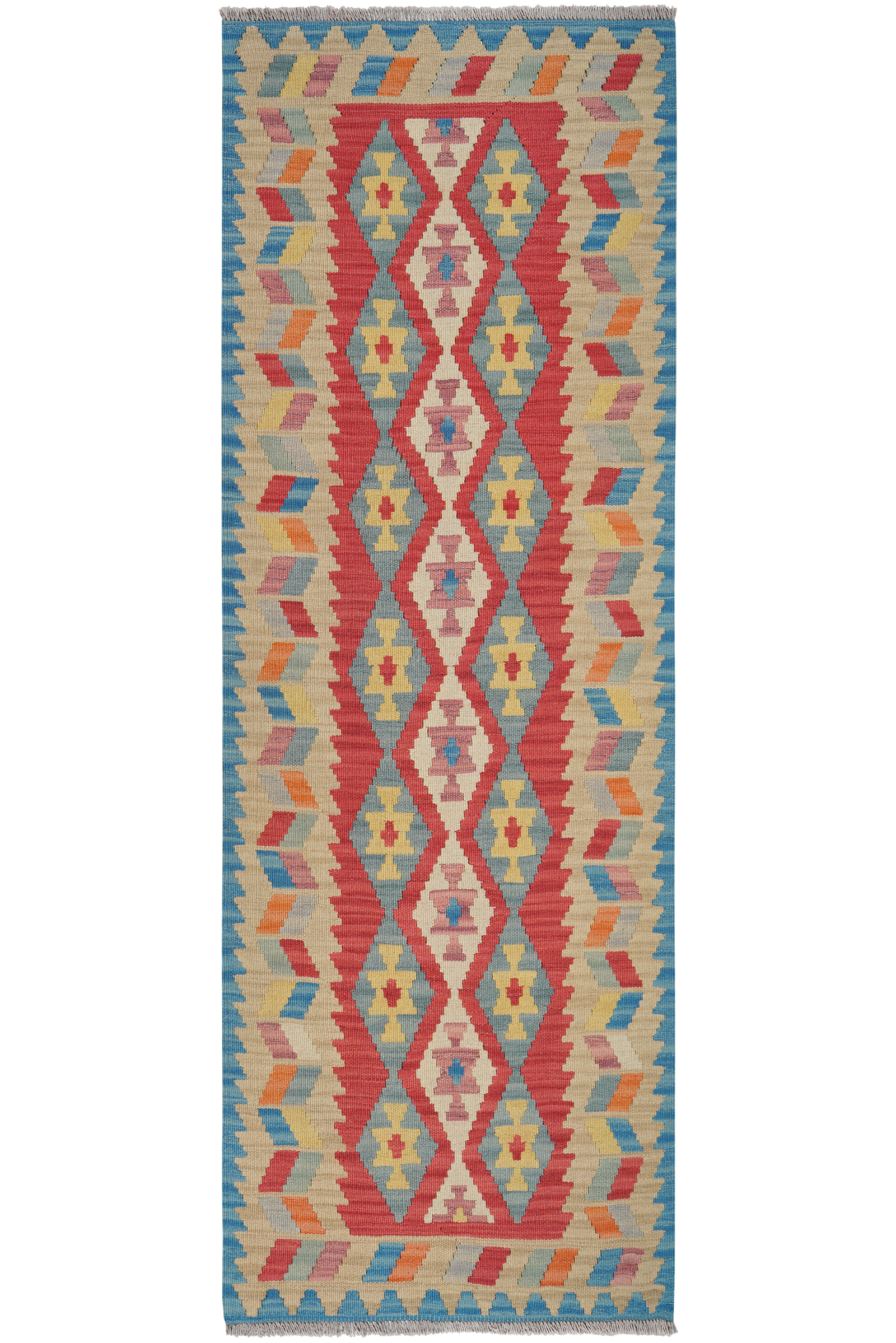 Kelim Gashgai — Handgefertigt, 241x83 cm, Beige, 100% Virgin Wool | Main view