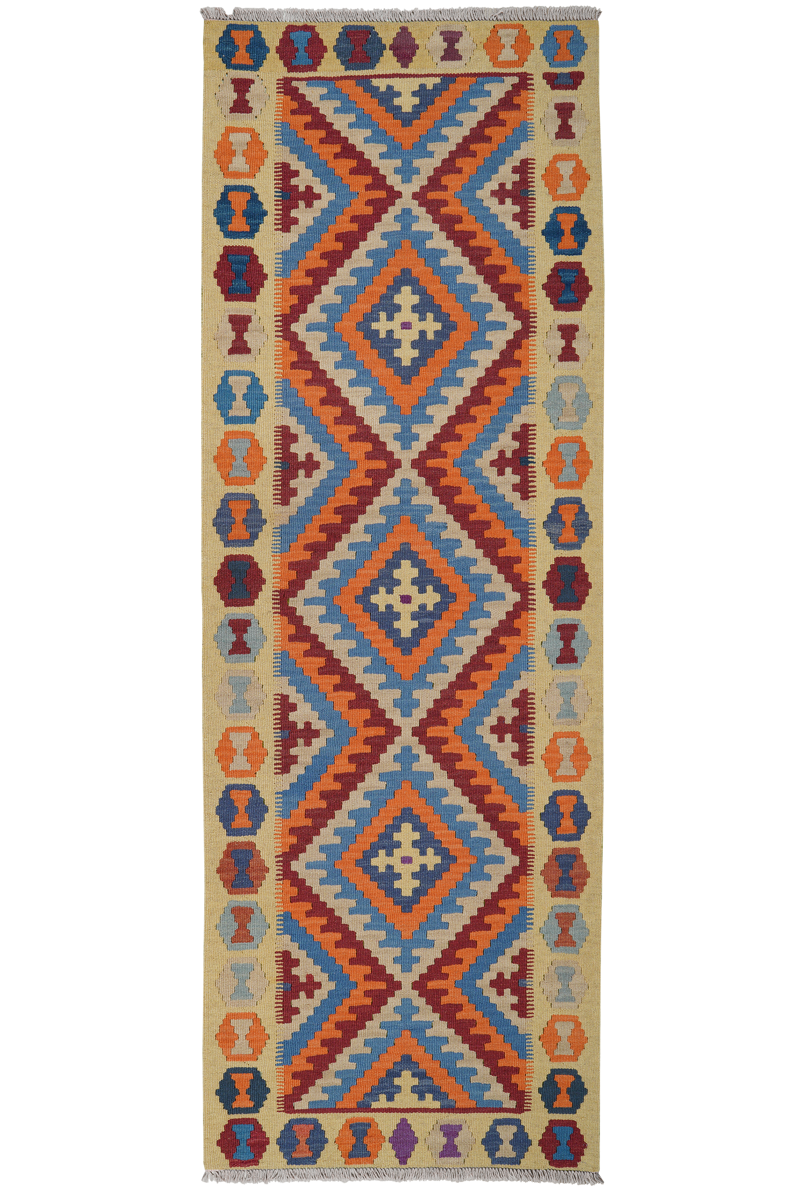 Kelim Gashgai — Handgefertigt, 243x85 cm, Beige, 100% Virgin Wool | Main view