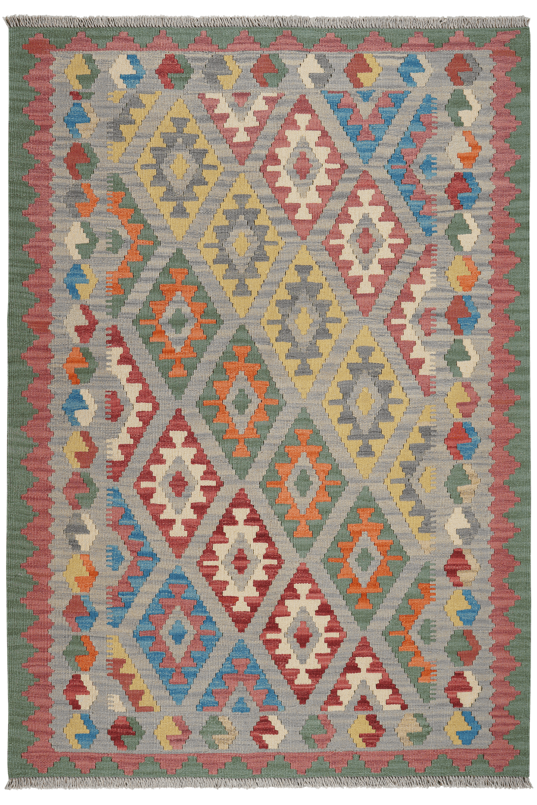 Kelim Gashgai — Handmade, 128x186 cm, Grey, 100% Virgin Wool | Main view