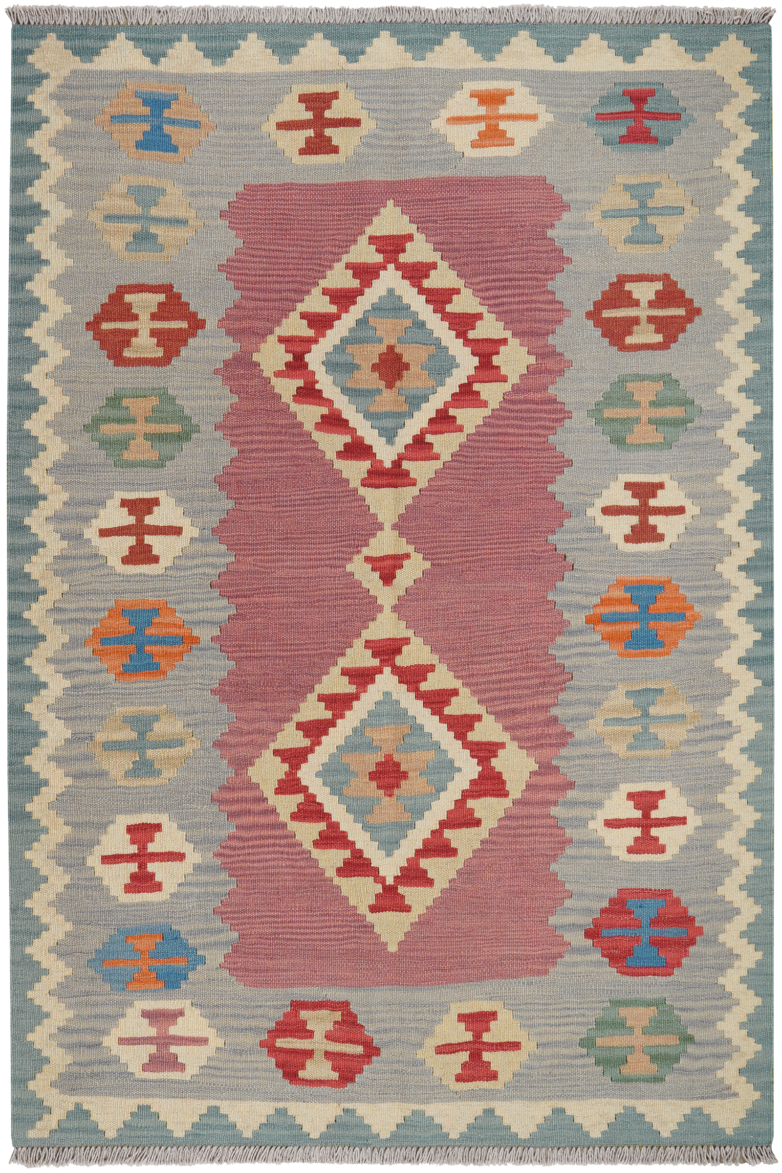 Kelim Gashgai — Handgefertigt, 186x126 cm, Grau, 100% Virgin Wool | Main view