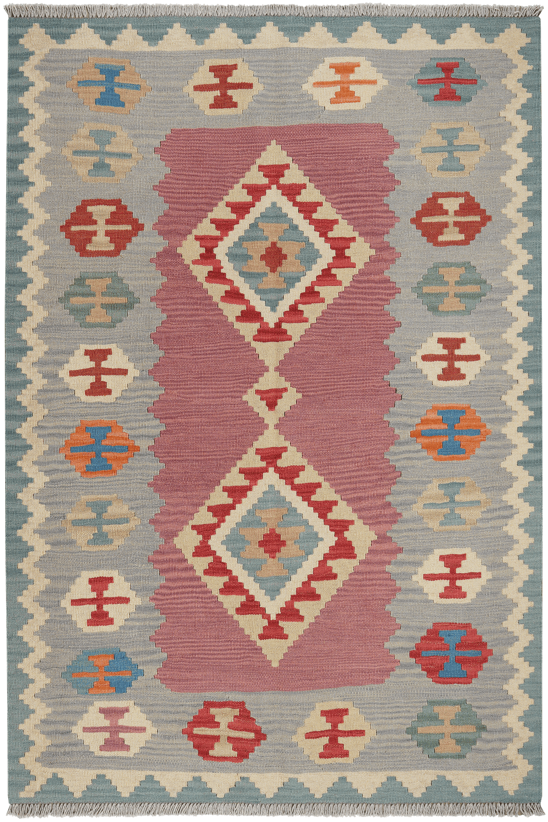 Kelim Gashgai — Handmade, 126x186 cm, Pink, 100% Virgin Wool | Main view