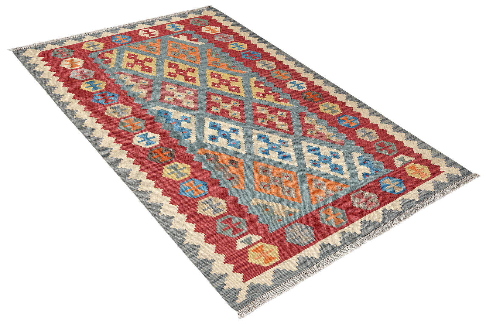 Kelim Gashgai — Handmade, 118x178 cm, Blue, 100% Virgin Wool | View 4