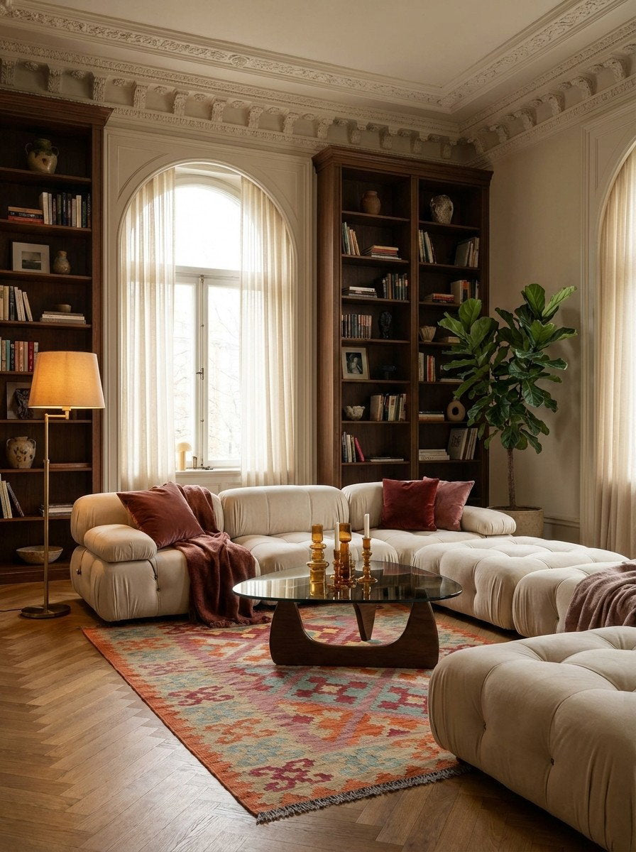 Kelim Gashgai — Handgefertigt, 166x122 cm, Beige, 100% Virgin Wool | Back view