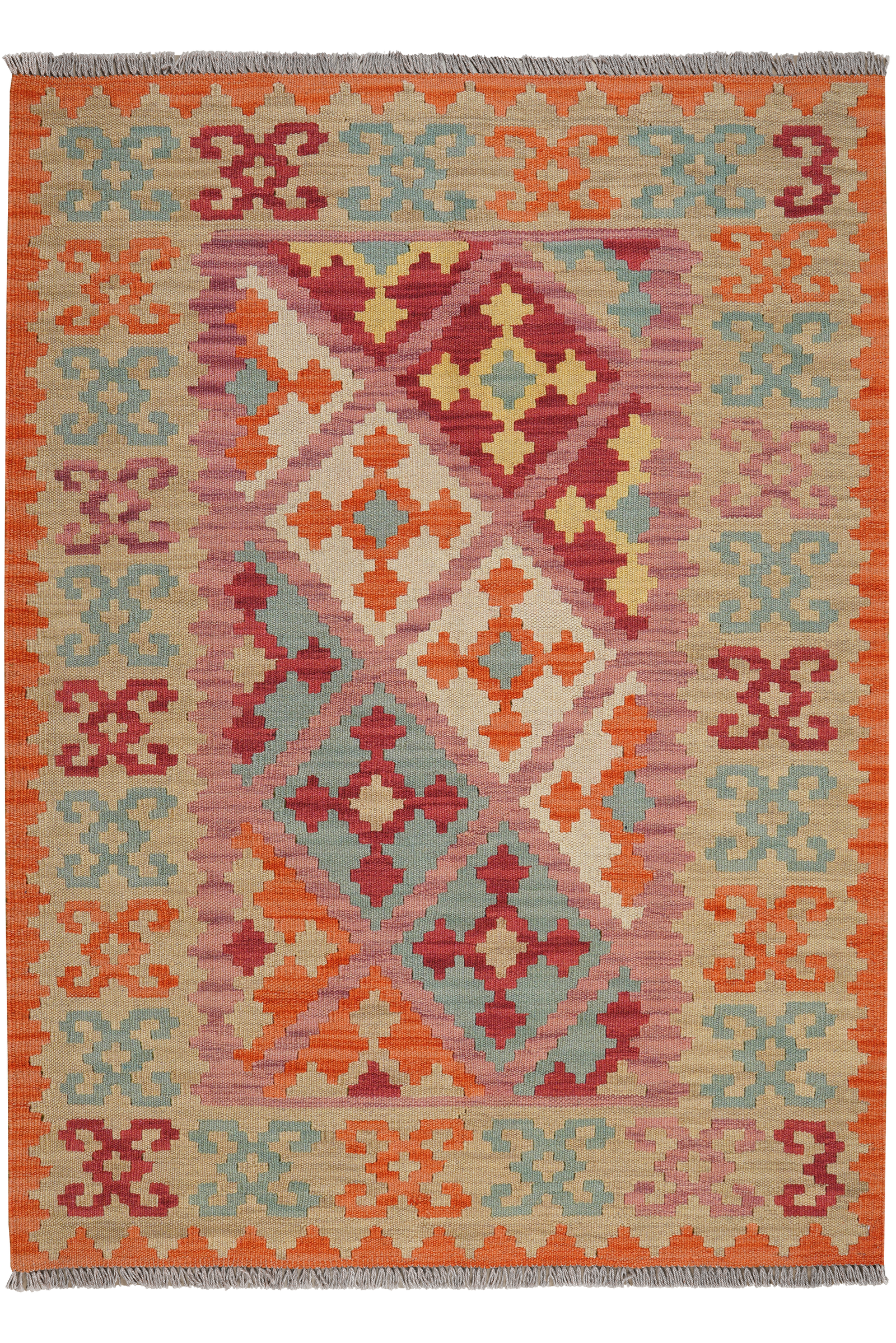 Kelim Gashgai — Handgefertigt, 166x122 cm, Beige, 100% Virgin Wool | Main view