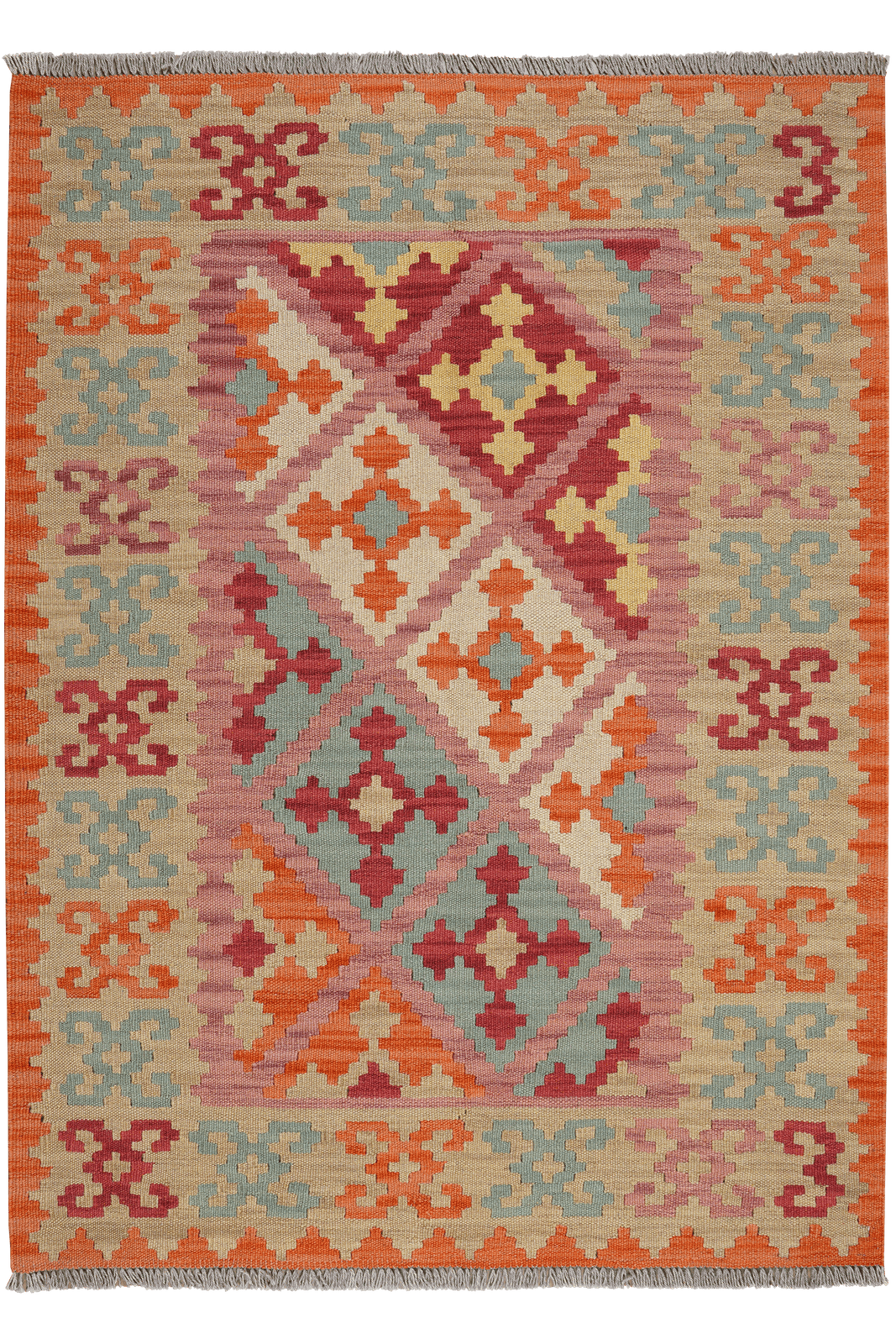 Kelim Gashgai — Handmade, 122x166 cm, Pink, 100% Virgin Wool | Main view